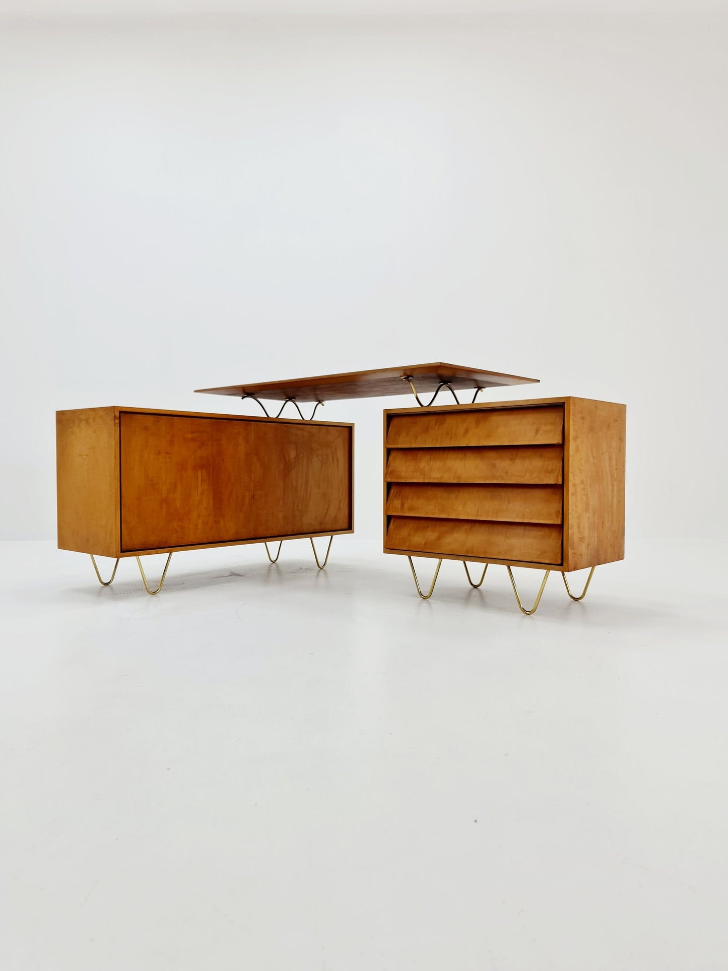 Super Rare Mid century vintage desk with attached sideboard by Alfred Altherr, 1950s