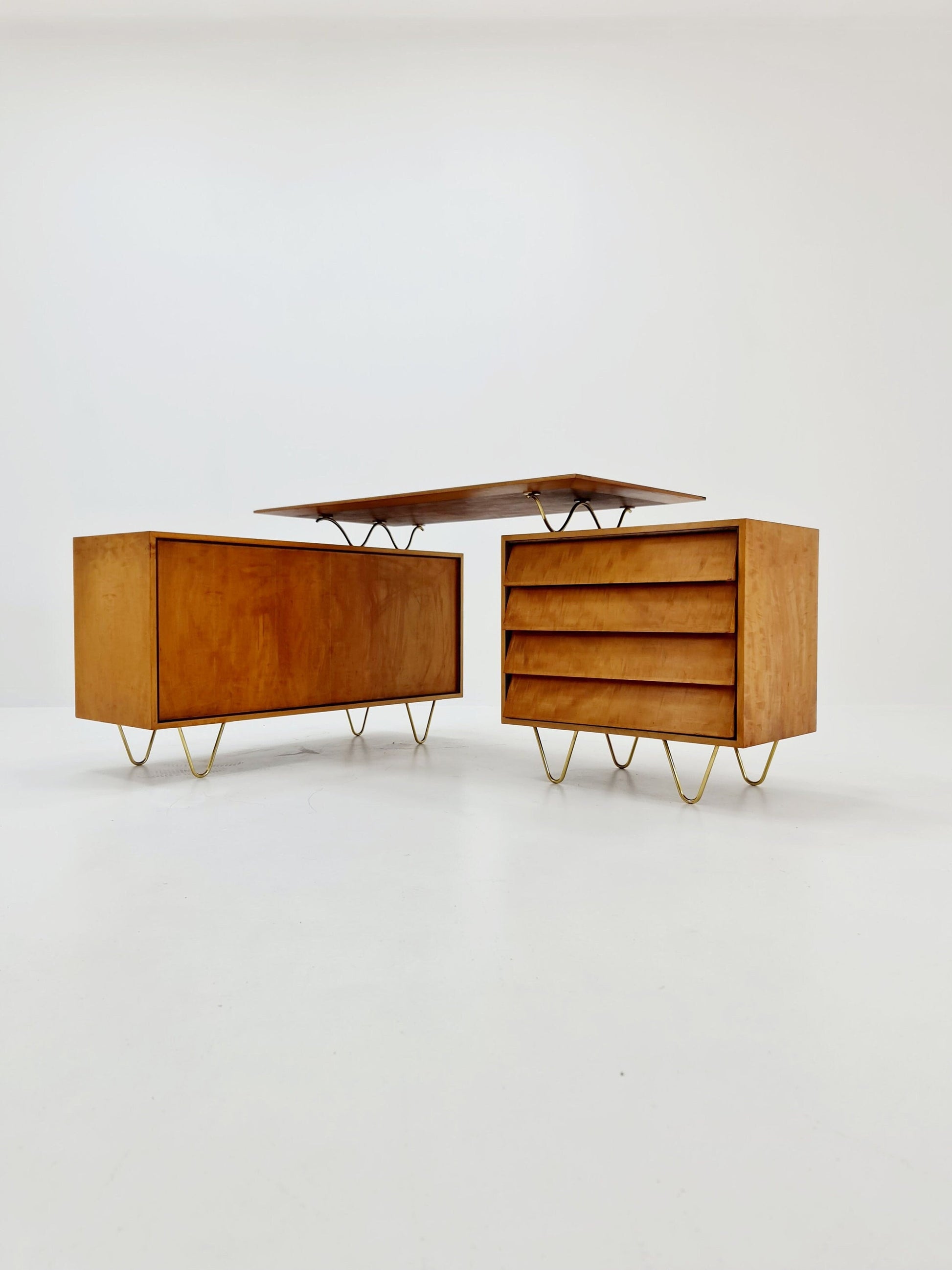 Super Rare Mid century vintage desk with attached sideboard by Alfred Altherr, 1950s