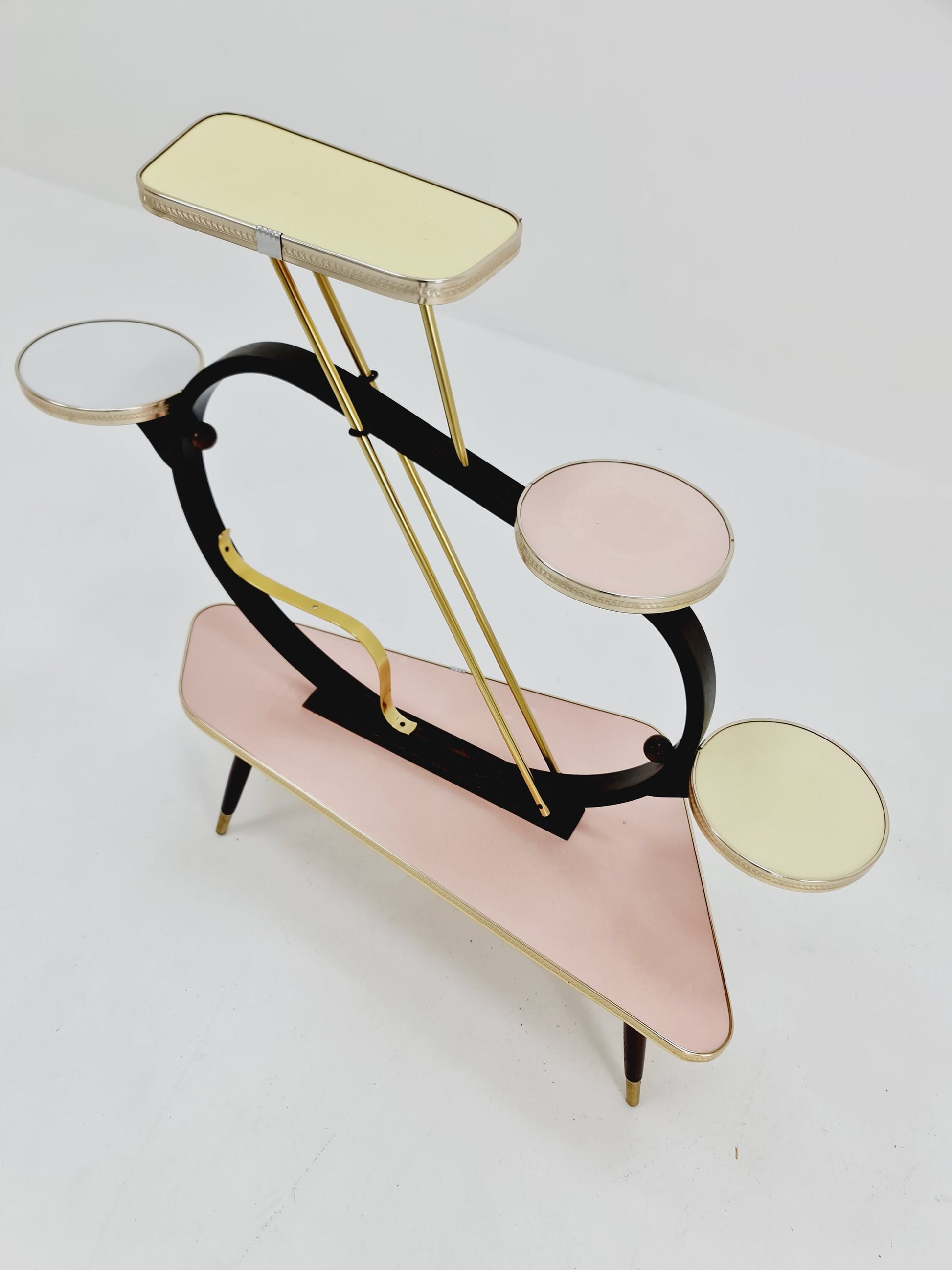 Big 1950s German Plant Stand, Colorful Vintage Mid-Century Minimalist Indoor Plant Stand Side Table Retro flower table