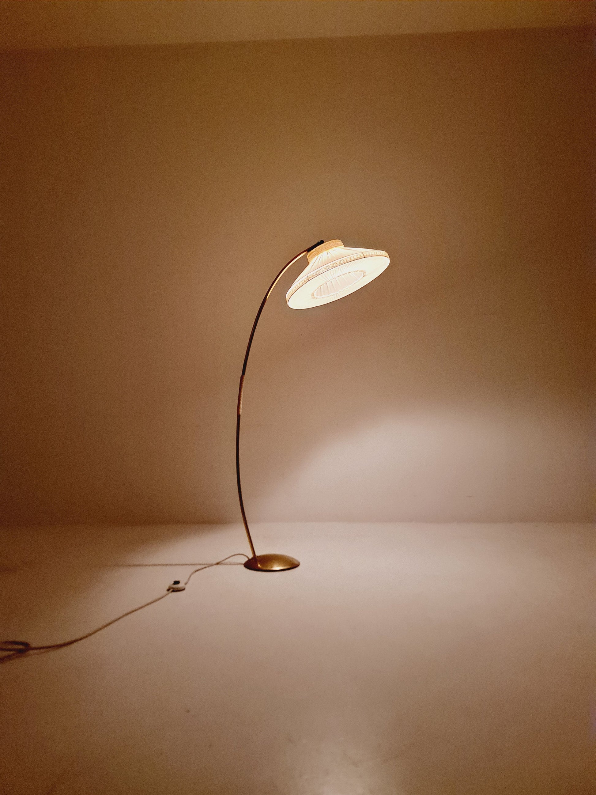 Mid century brass German arc floor Flex lamp By München Werkstätten, 1960s