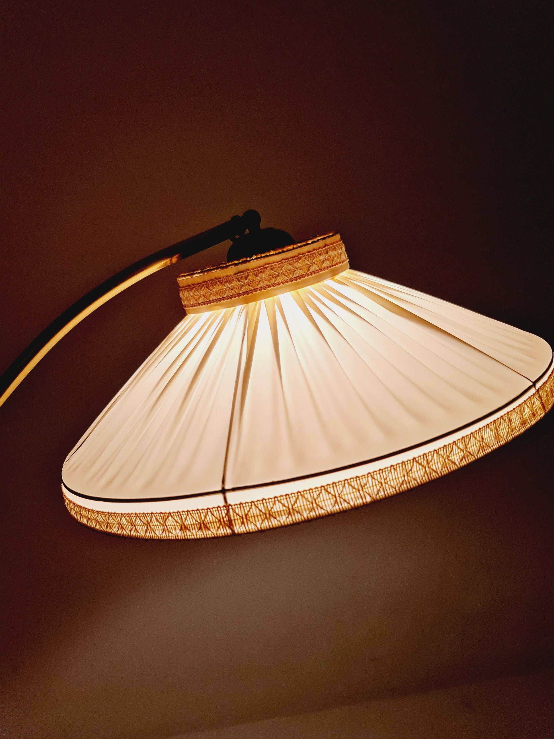 Mid century brass German arc floor Flex lamp By München Werkstätten, 1960s