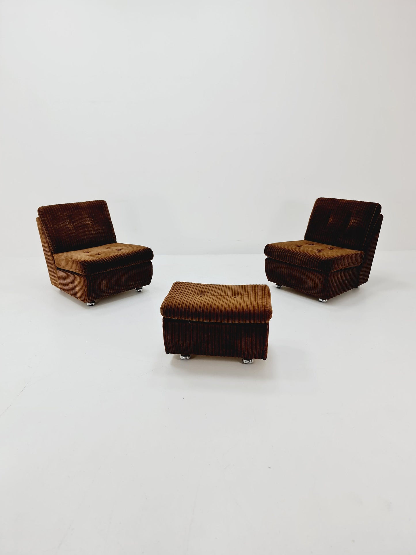 German Space age Set of 3 modular sofa/couch in brown Manchester fabric by Schwämmle Möbel, 1970s