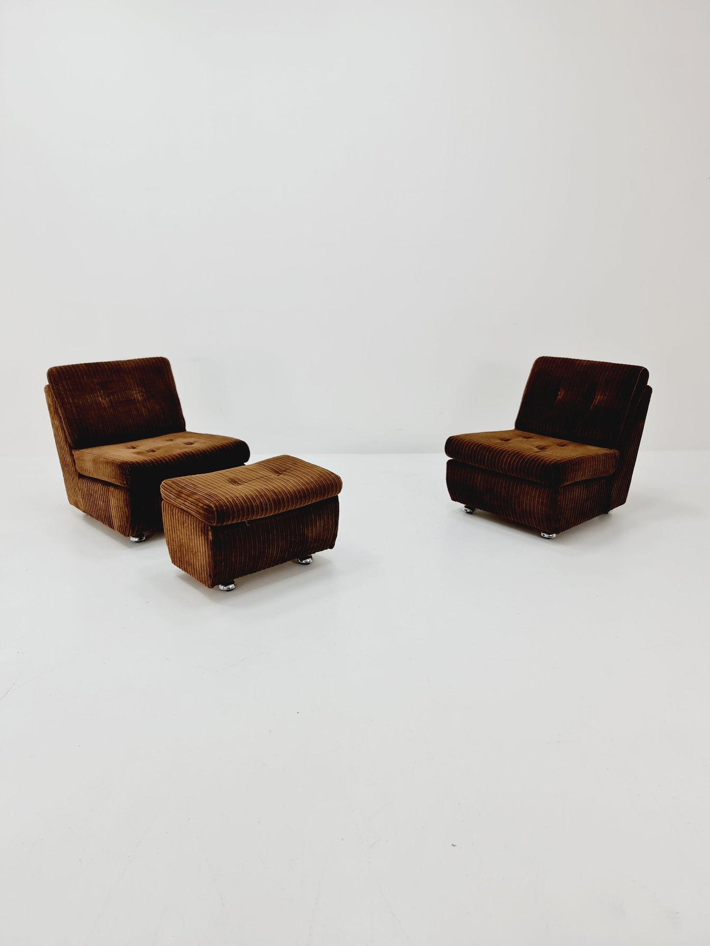 German Space age Set of 3 modular sofa/couch in brown Manchester fabric by Schwämmle Möbel, 1970s
