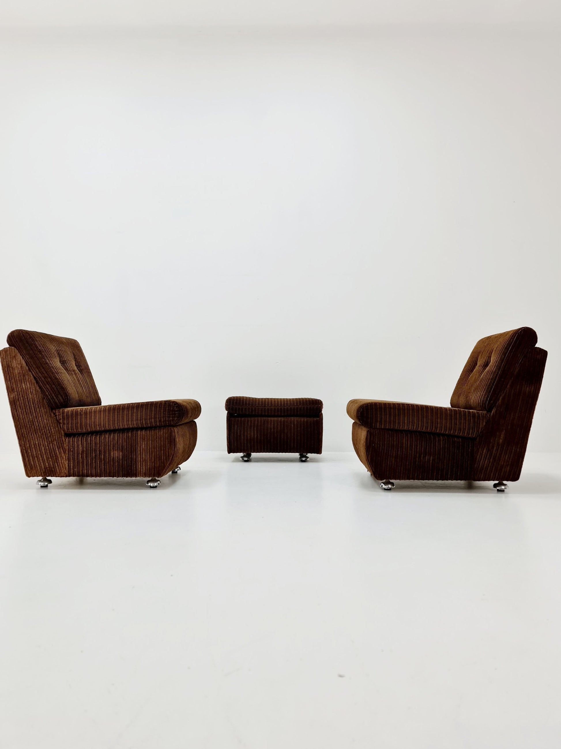 German Space age Set of 3 modular sofa/couch in brown Manchester fabric by Schwämmle Möbel, 1970s