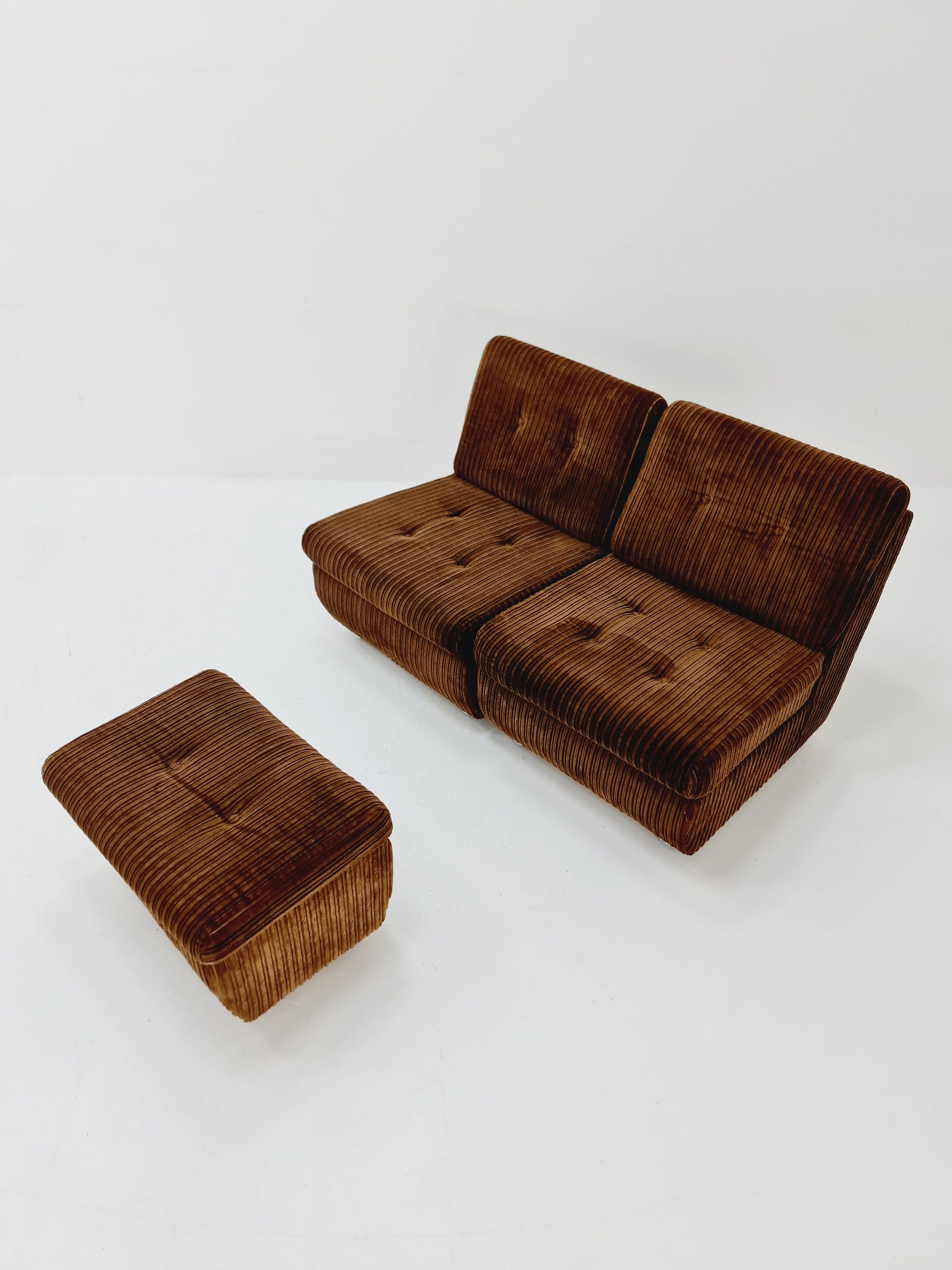 German Space age Set of 3 modular sofa/couch in brown Manchester fabric by Schwämmle Möbel, 1970s