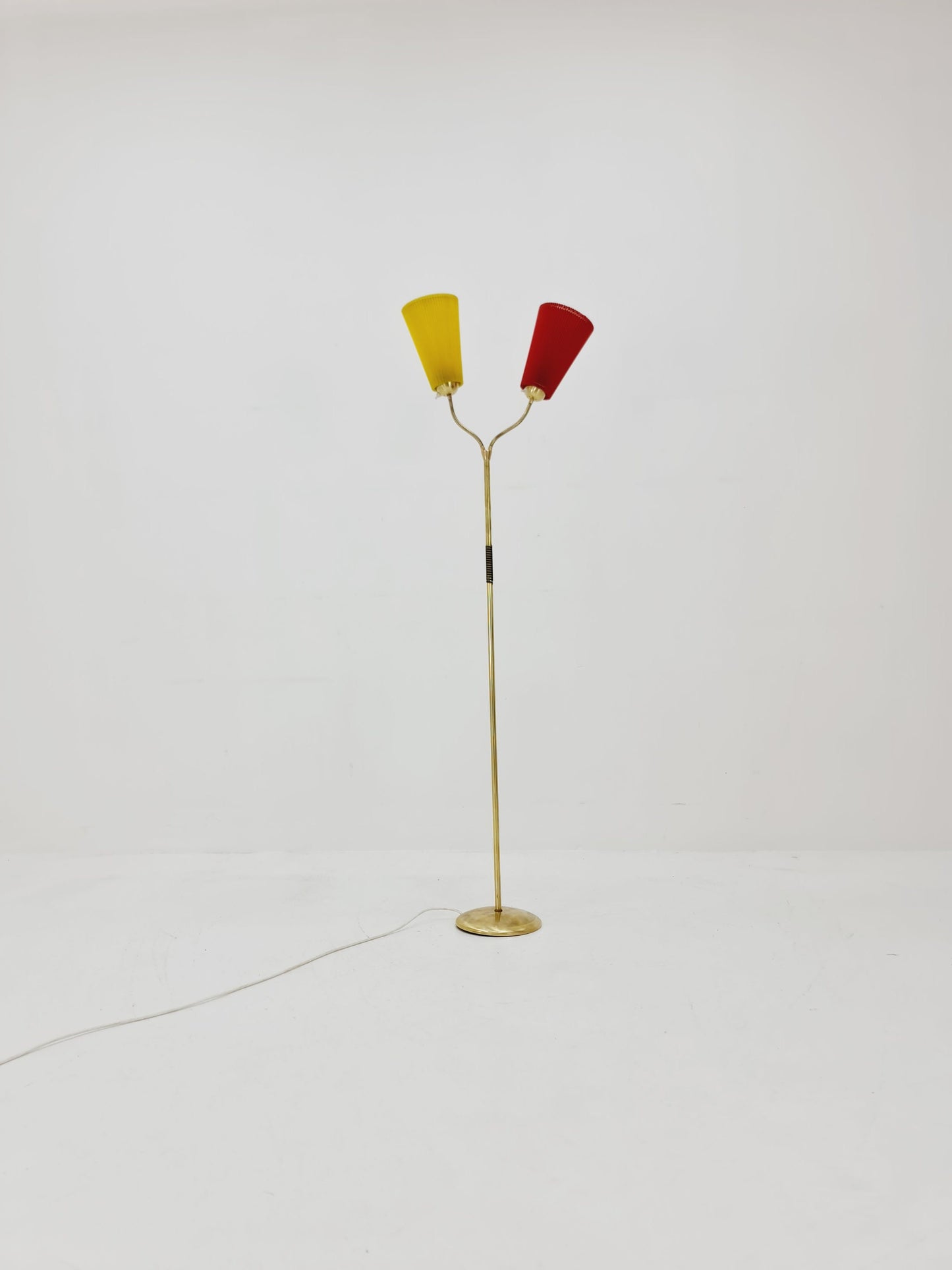 Mid century brass German Arc floor lamp with flex arms, 1960s