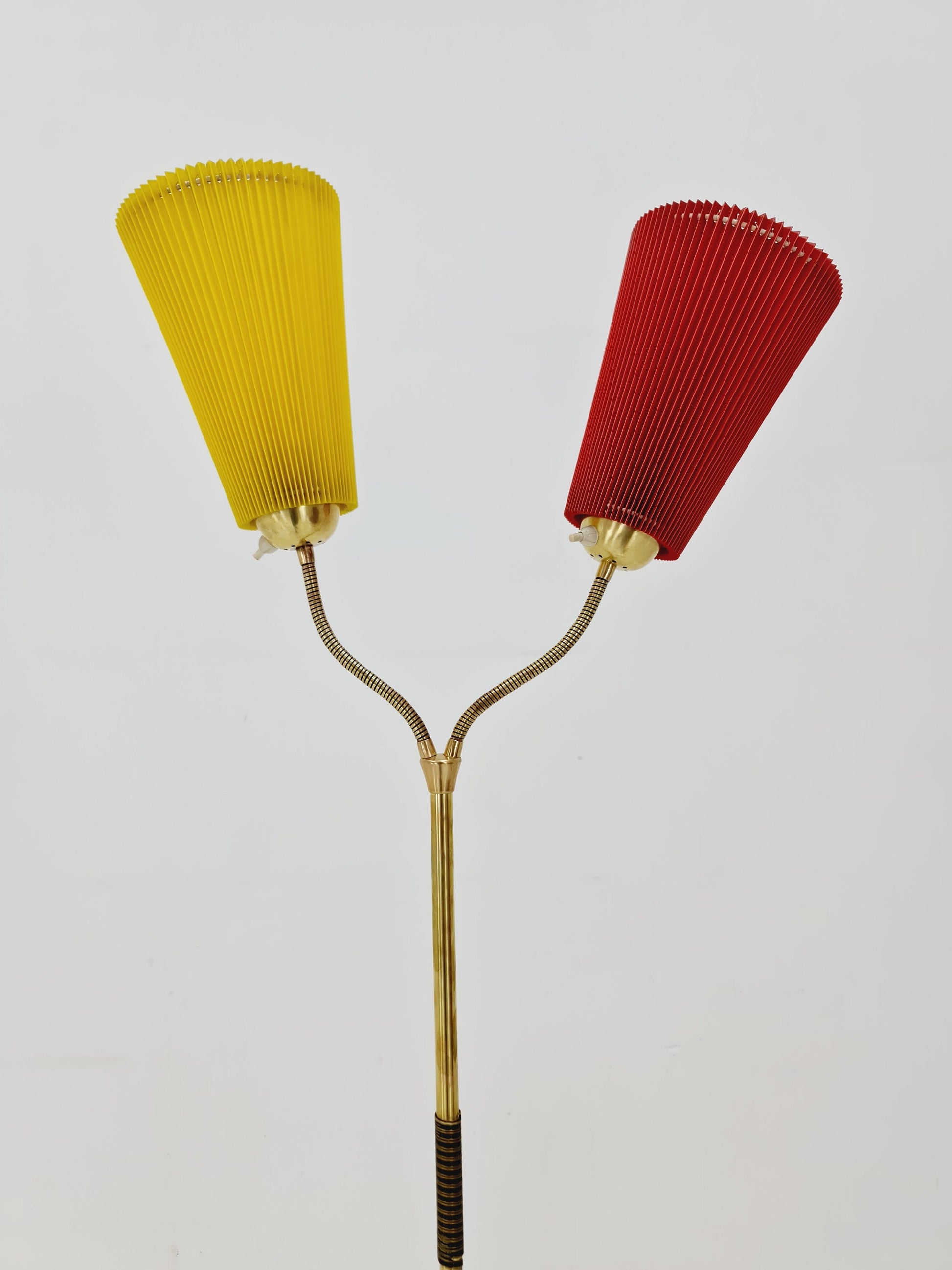 Mid century brass German Arc floor lamp with flex arms, 1960s