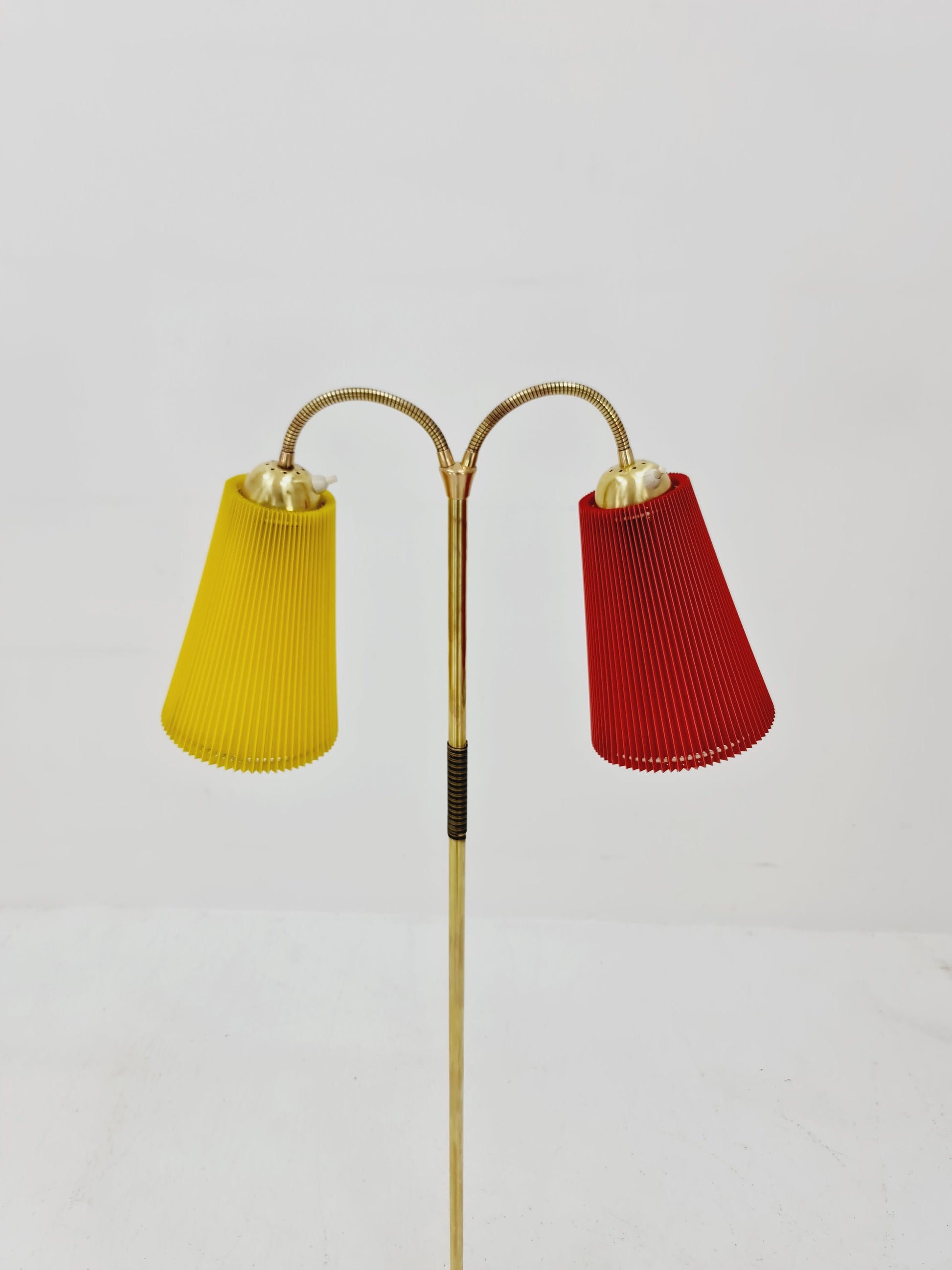Mid century brass German Arc floor lamp with flex arms, 1960s