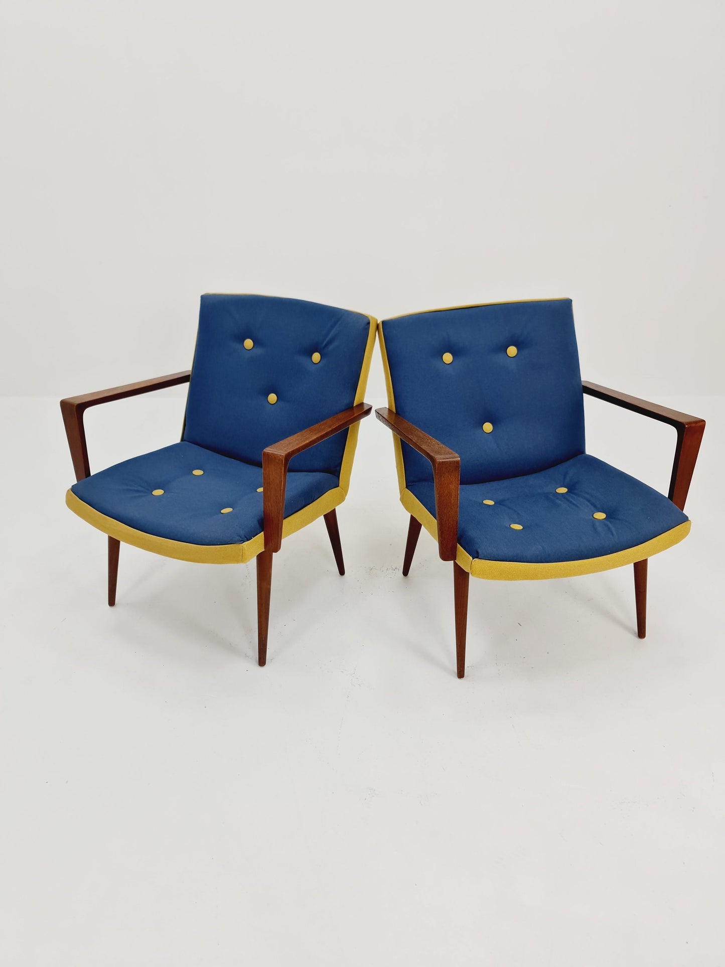Rare Midcentury German Teak Set of 2 club lounge chair , 1950s