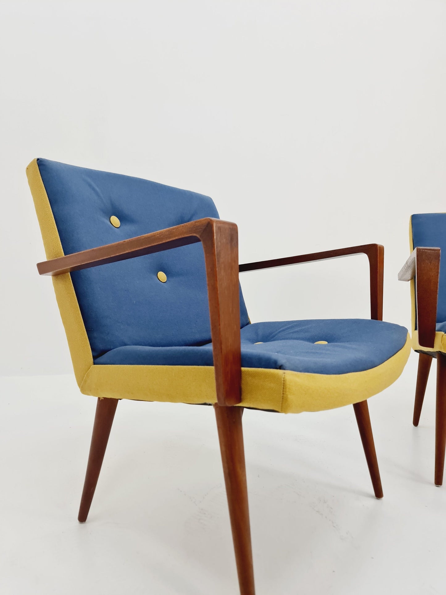Rare Midcentury German Teak Set of 2 club lounge chair , 1950s