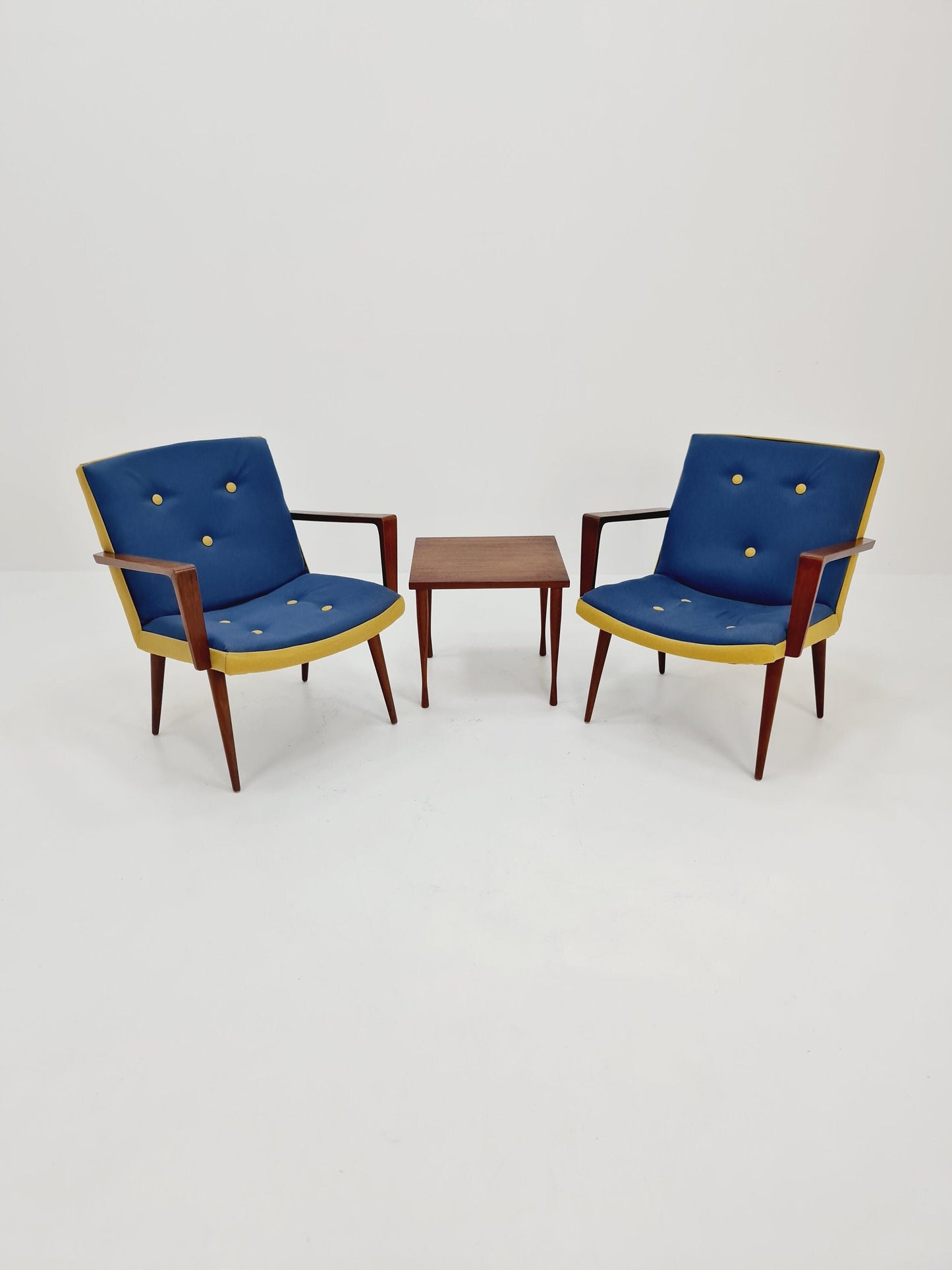 Rare Midcentury German Teak Set of 2 club lounge chair , 1950s
