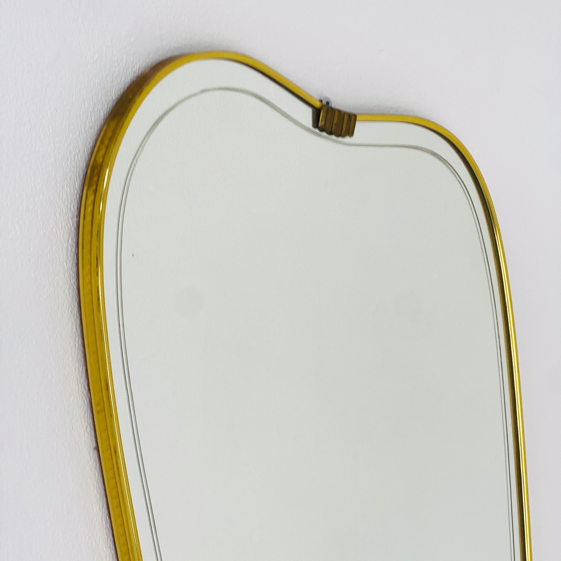 Mid Century XXL asymmetric German brass Original kidney wall mirror from the 60s