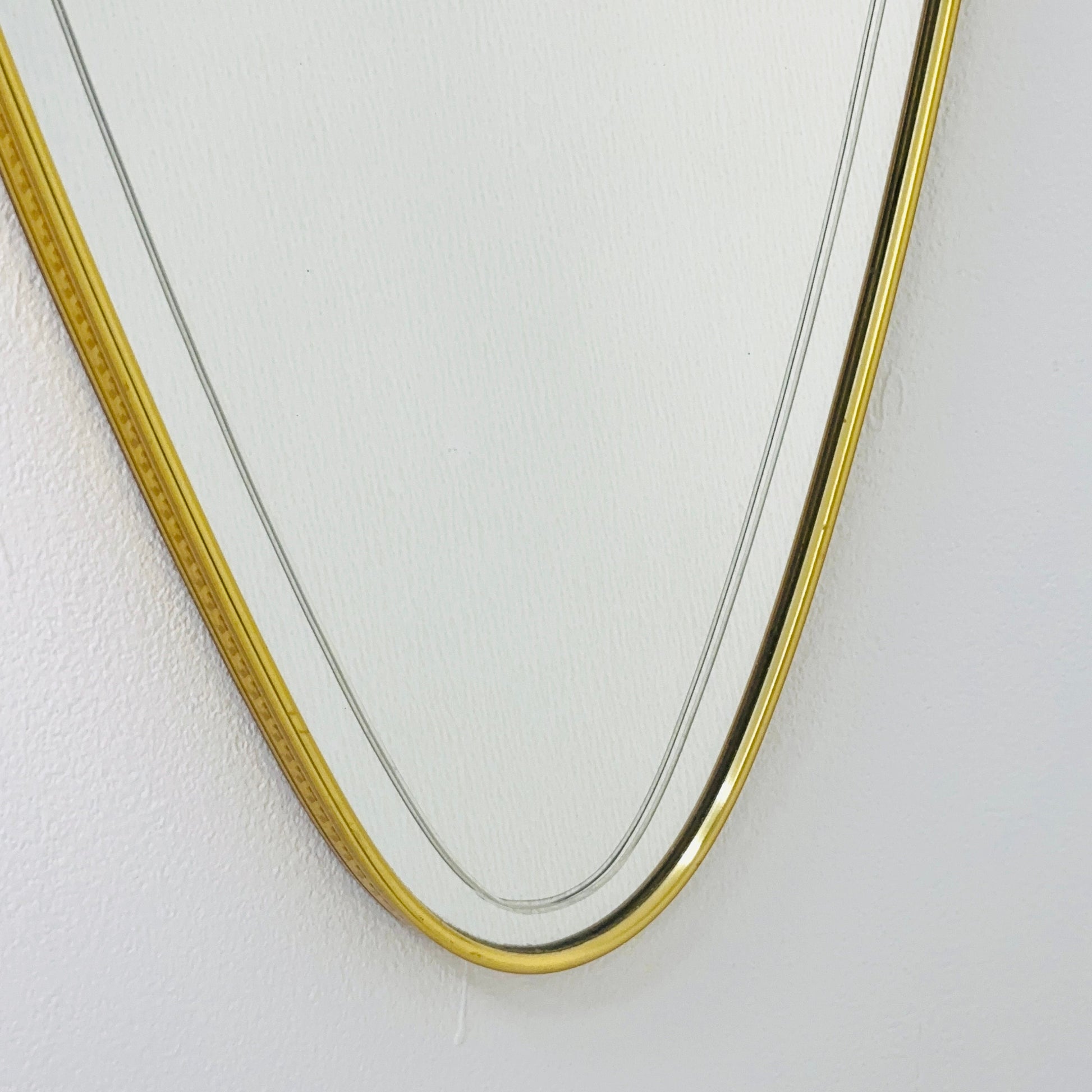 Mid Century XXL asymmetric German brass Original kidney wall mirror from the 60s