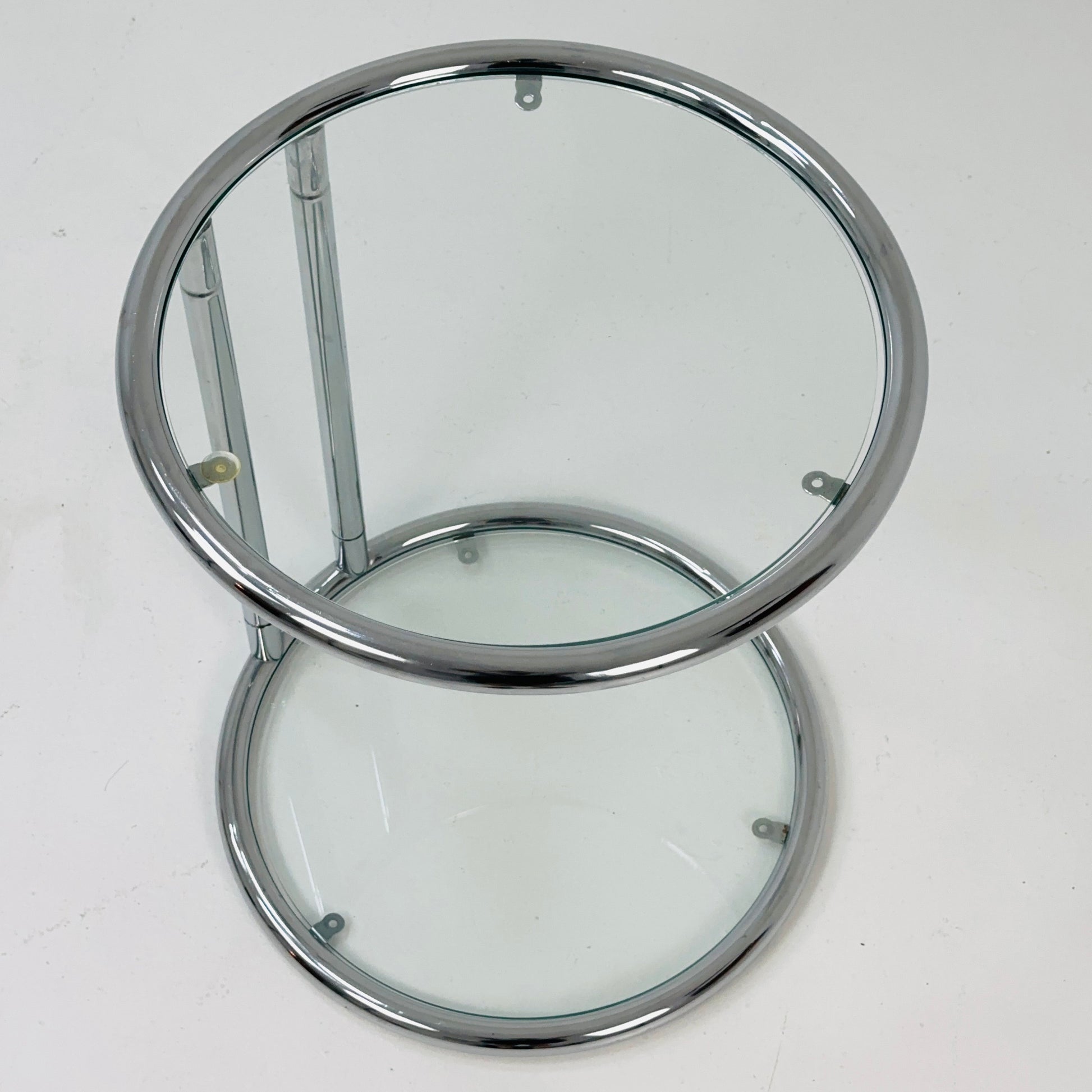 BauHaus Round Chrome & Glass side table Eileen Gray style , 1980s