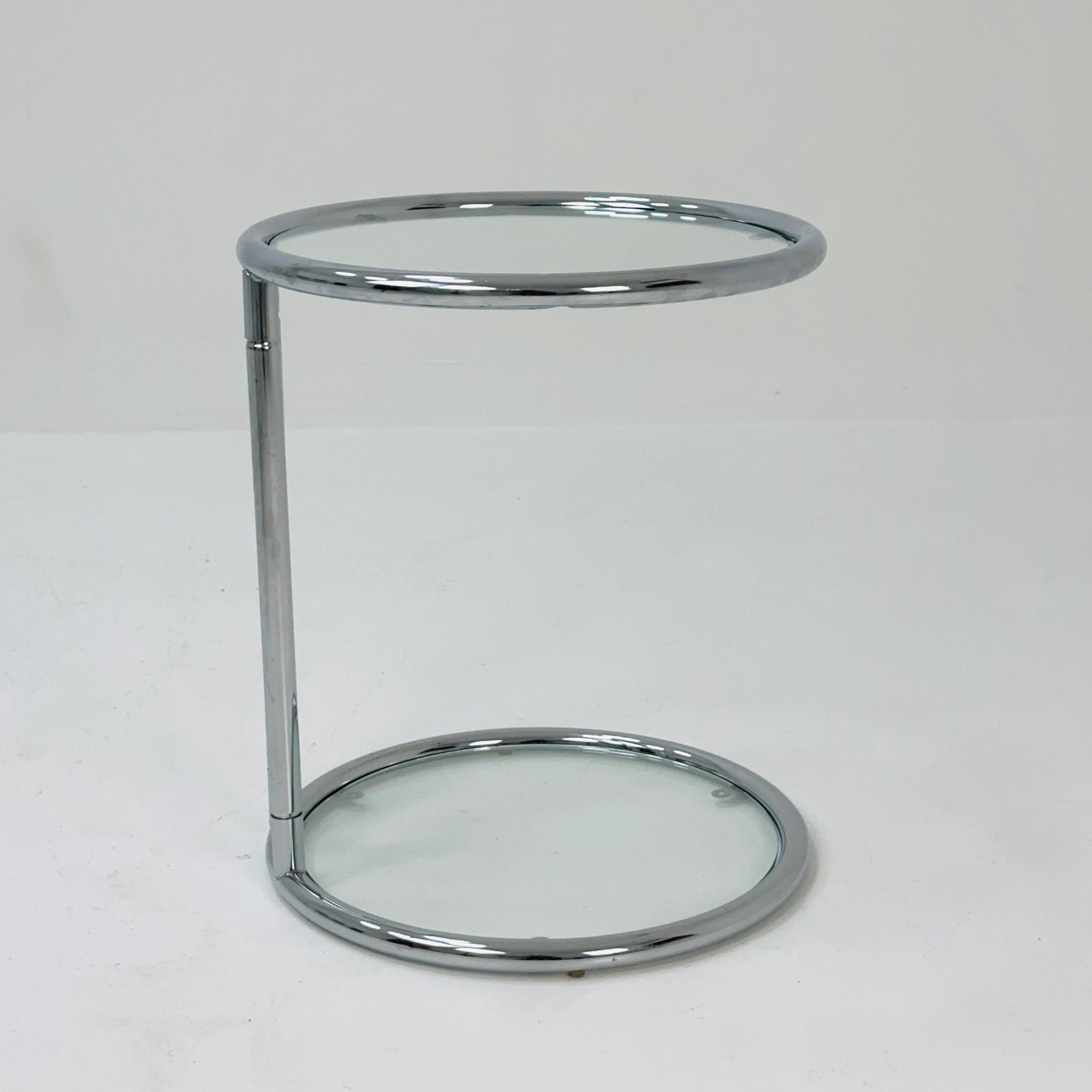 BauHaus Round Chrome & Glass side table Eileen Gray style , 1980s