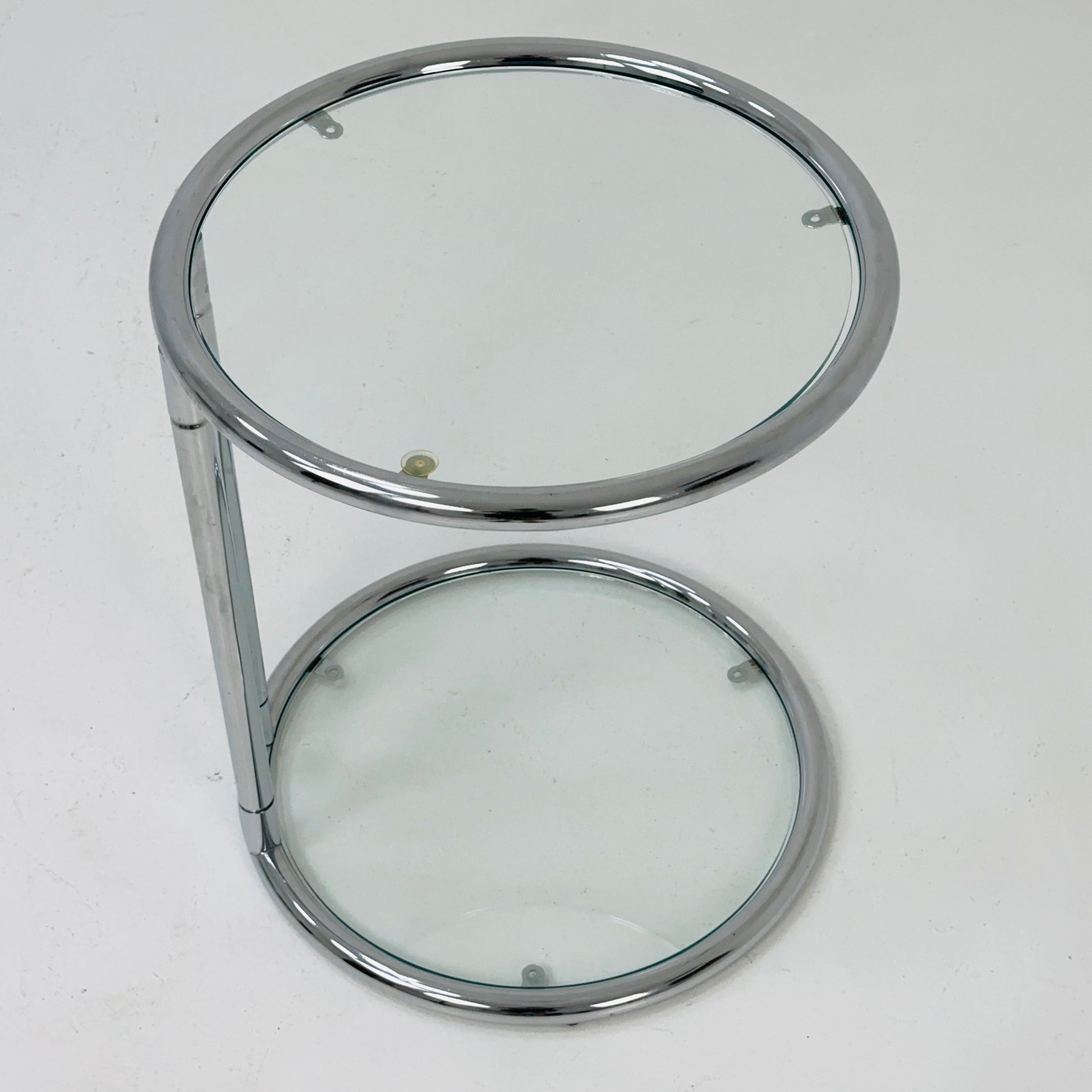 BauHaus Round Chrome & Glass side table Eileen Gray style , 1980s