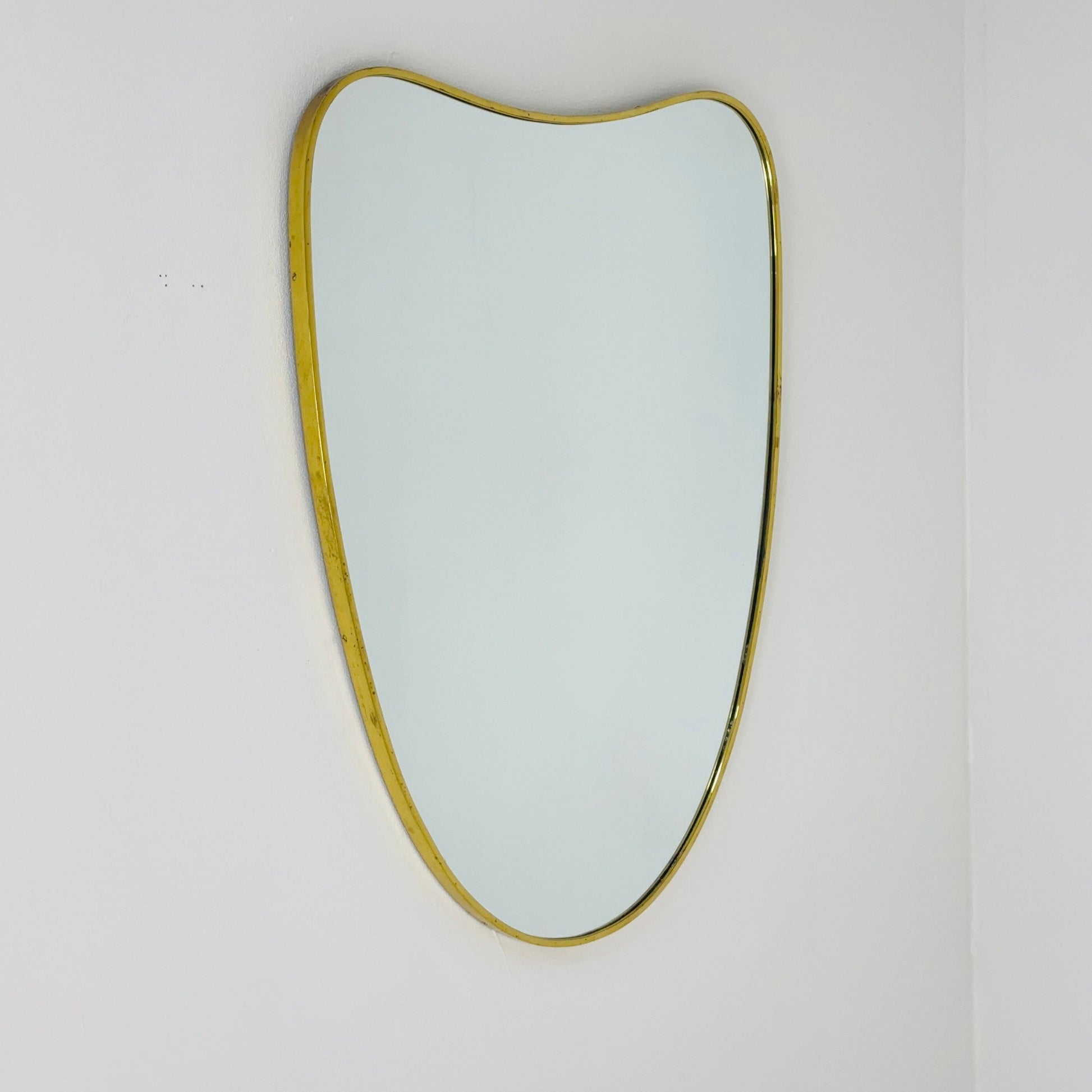 Mid Century XXL asymmetric German brass Original kidney wall mirror from the 60s
