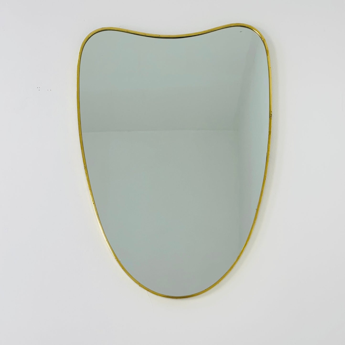 Mid Century XXL asymmetric German brass Original kidney wall mirror from the 60s