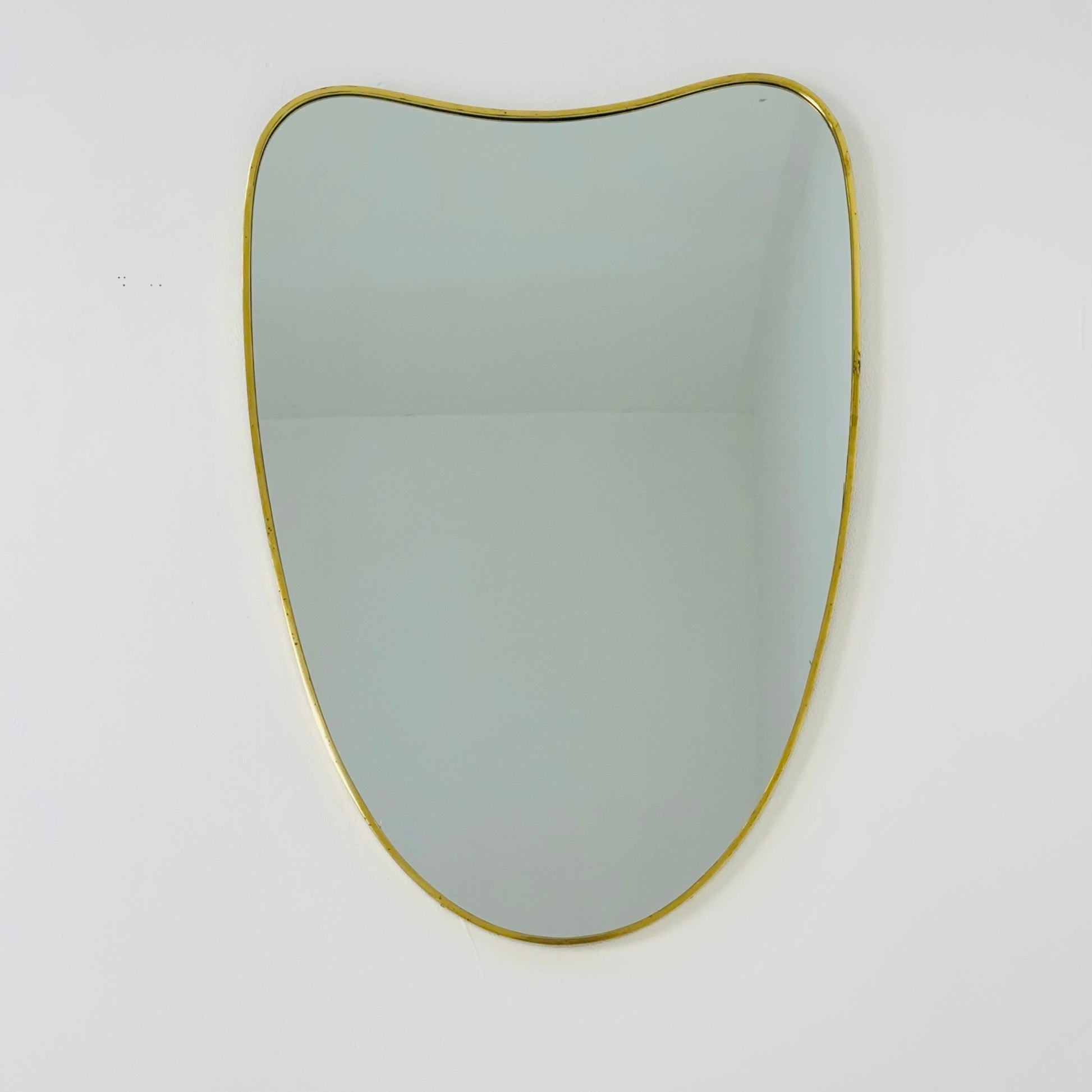 Mid Century XXL asymmetric German brass Original kidney wall mirror from the 60s