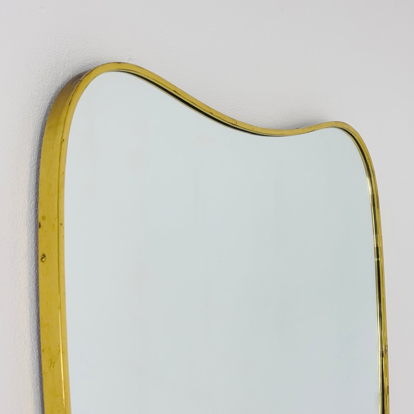 Mid Century XXL asymmetric German brass Original kidney wall mirror from the 60s