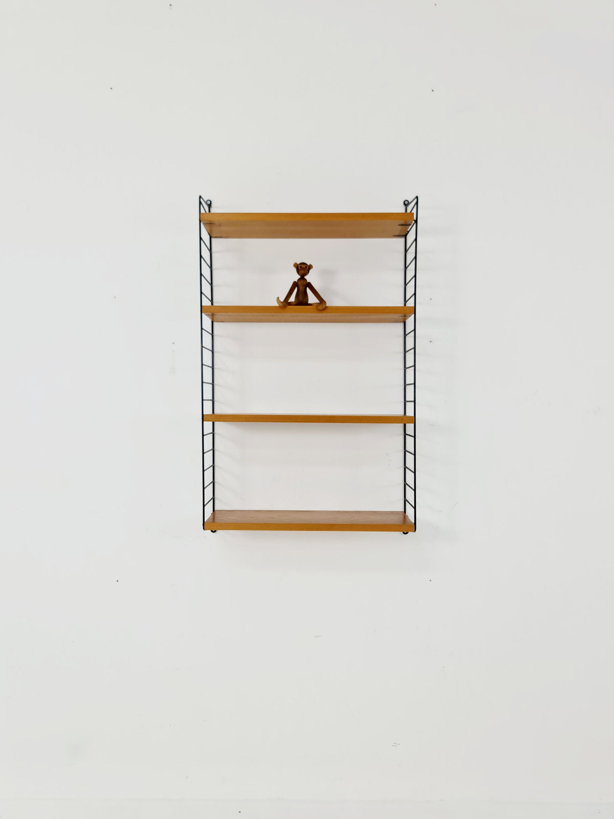 Original MCM Ash shelving system - consists of Black lacquered metal ladders, from string Stockholm 1960s