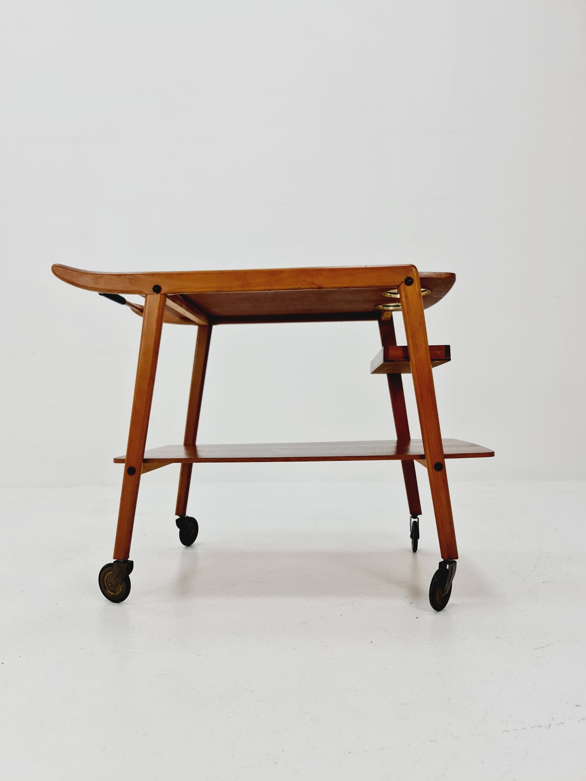 Vintage German mid century trolley bar cart in Walnut , 1960s