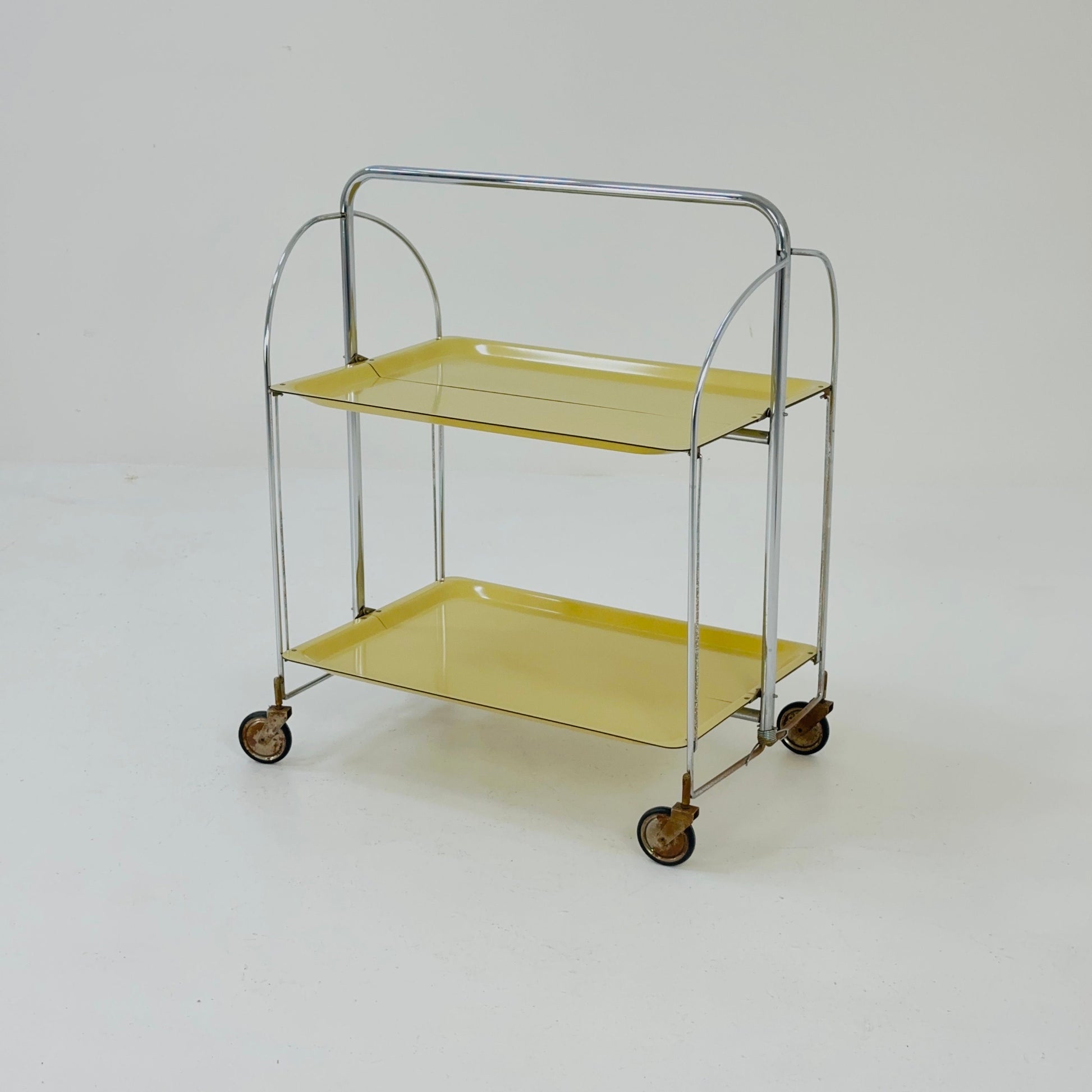 Mid century / Retro Folding yellow tea trolley /Serving trolley 1960-70s.