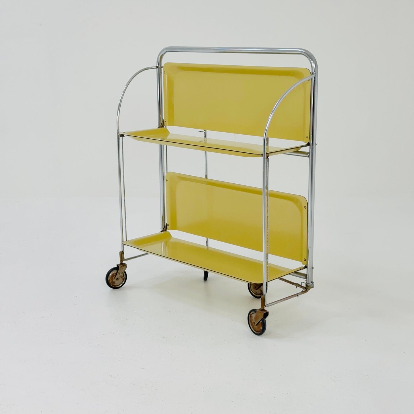Mid century / Retro Folding yellow tea trolley /Serving trolley 1960-70s.