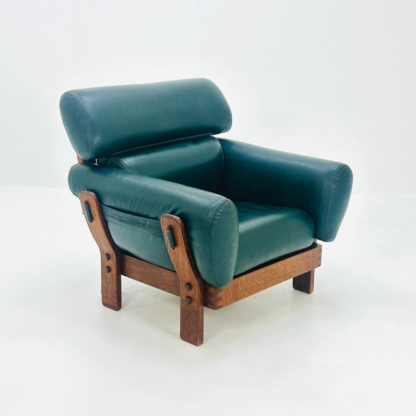 Mid century armchair teak wood and leather Germany 1960s