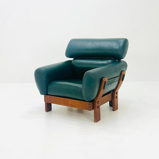 Mid century armchair teak wood and leather Germany 1960s