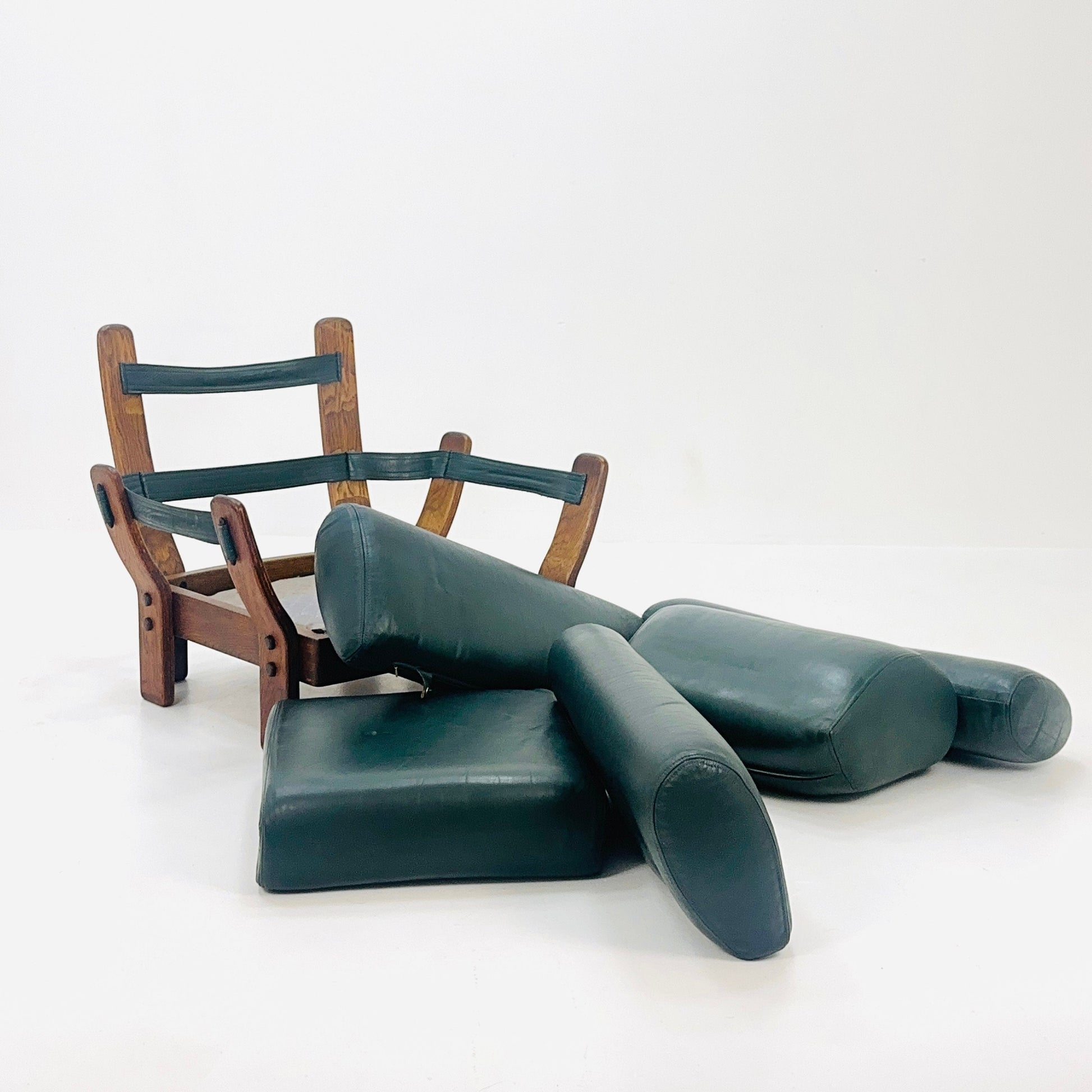 Mid century armchair teak wood and leather Germany 1960s