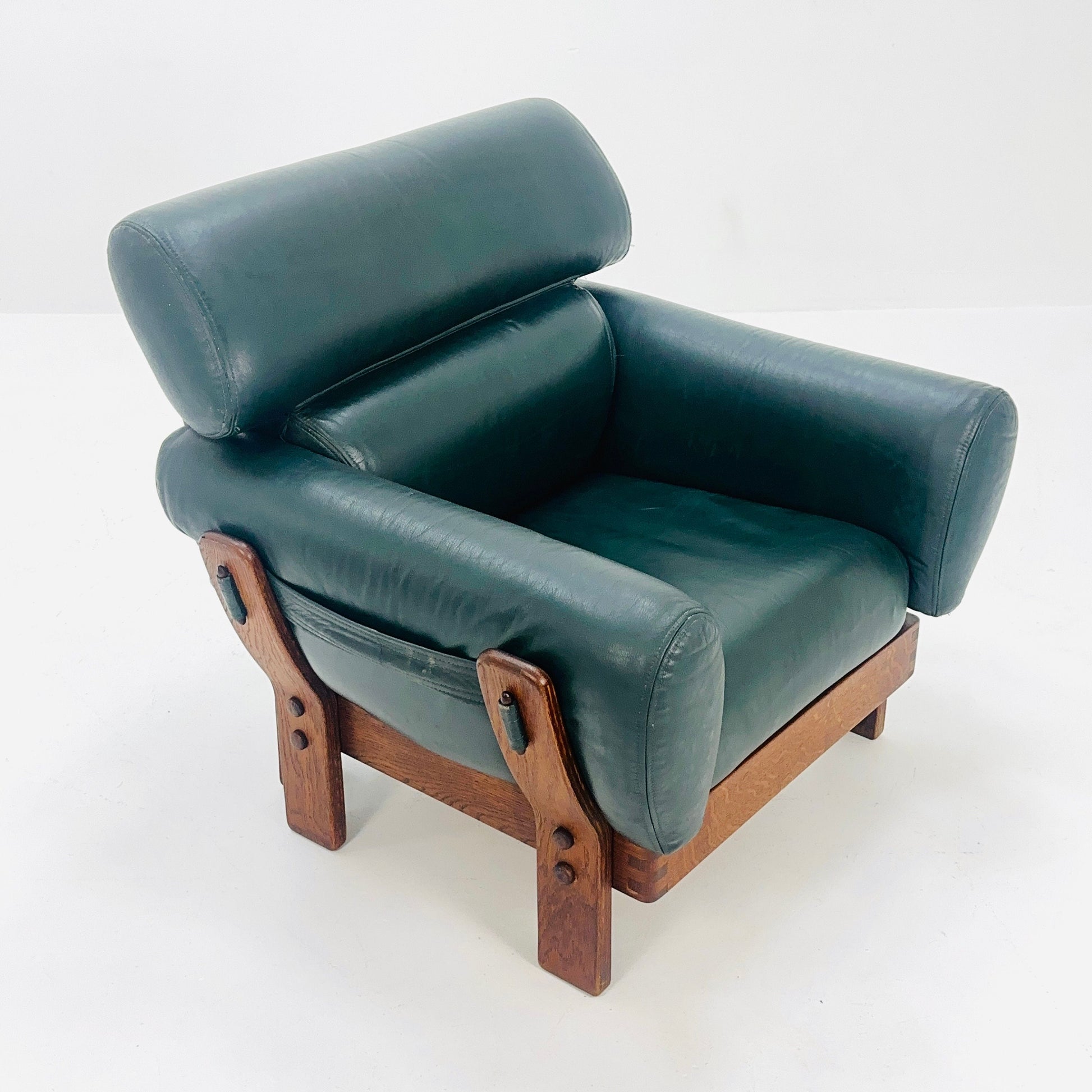 Mid century armchair teak wood and leather Germany 1960s