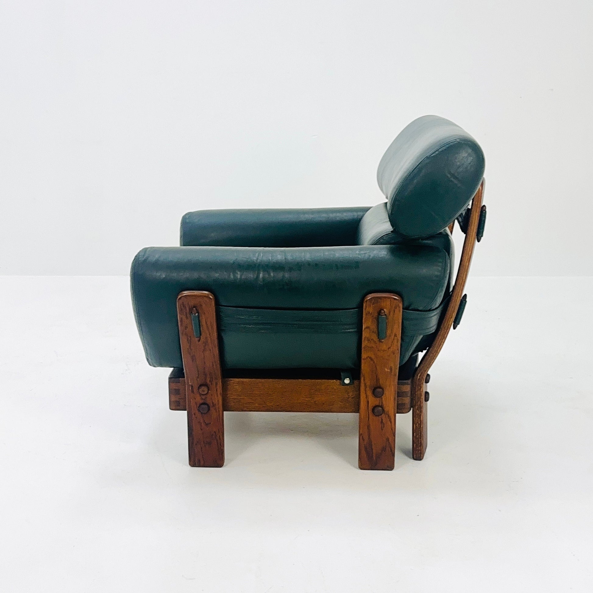 Mid century armchair teak wood and leather Germany 1960s