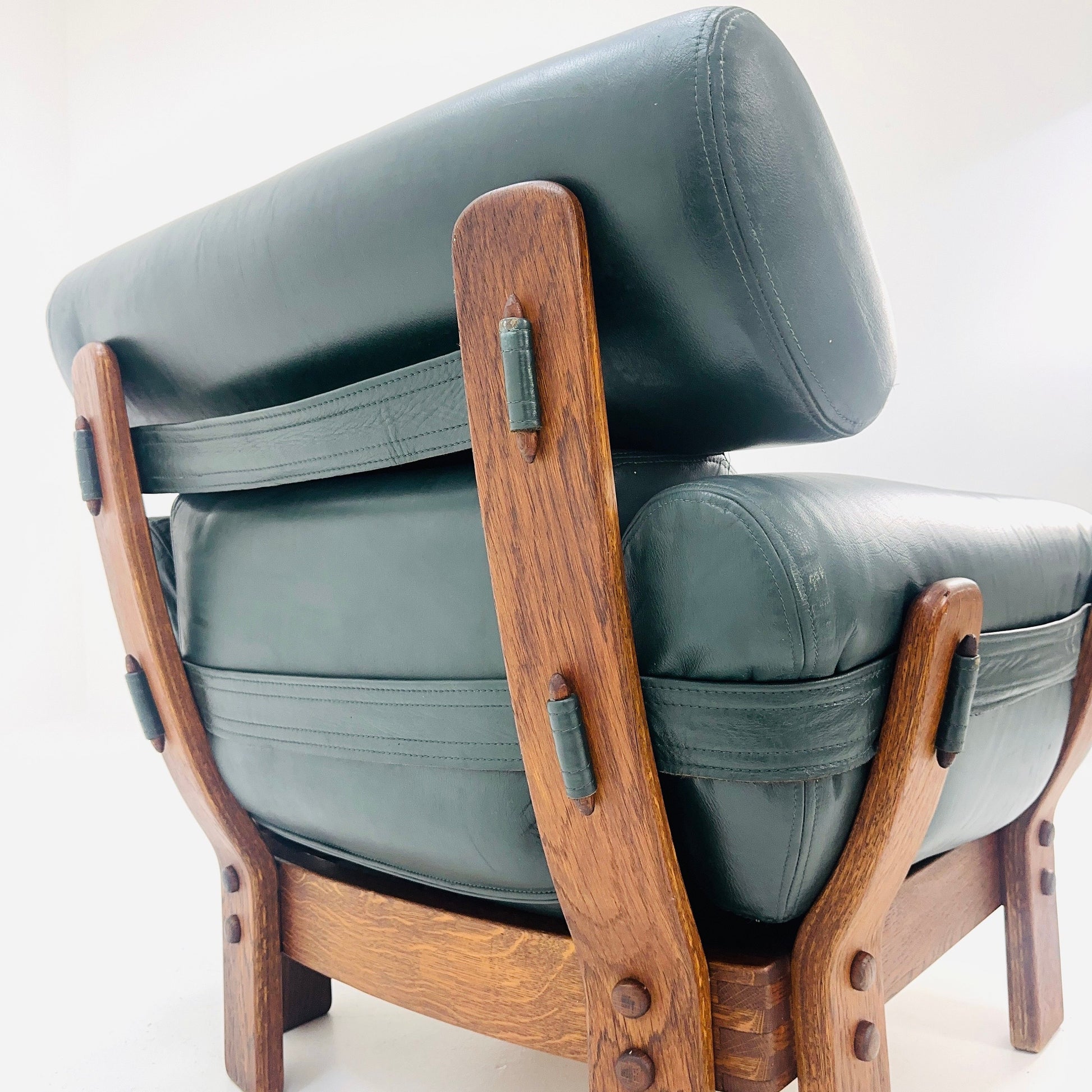 Mid century armchair teak wood and leather Germany 1960s