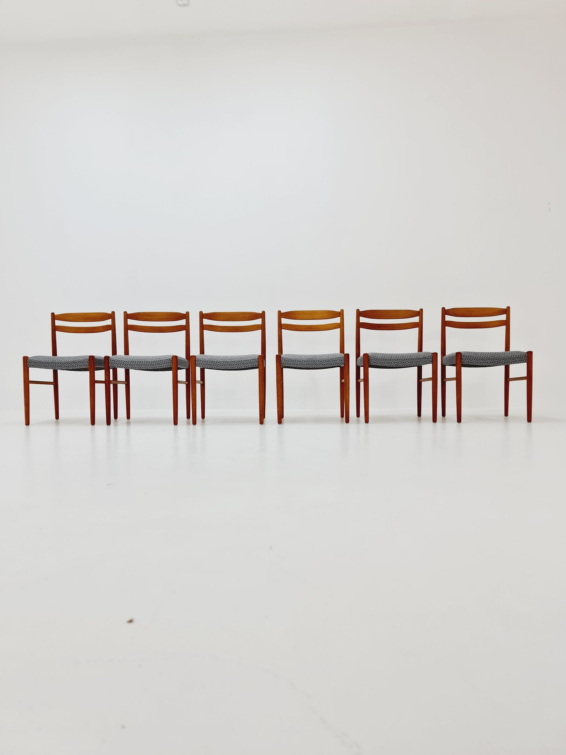 Swedish teak with leather sits dining chairs by Carl Ekström for Albin Johansson 1960s, set of 6