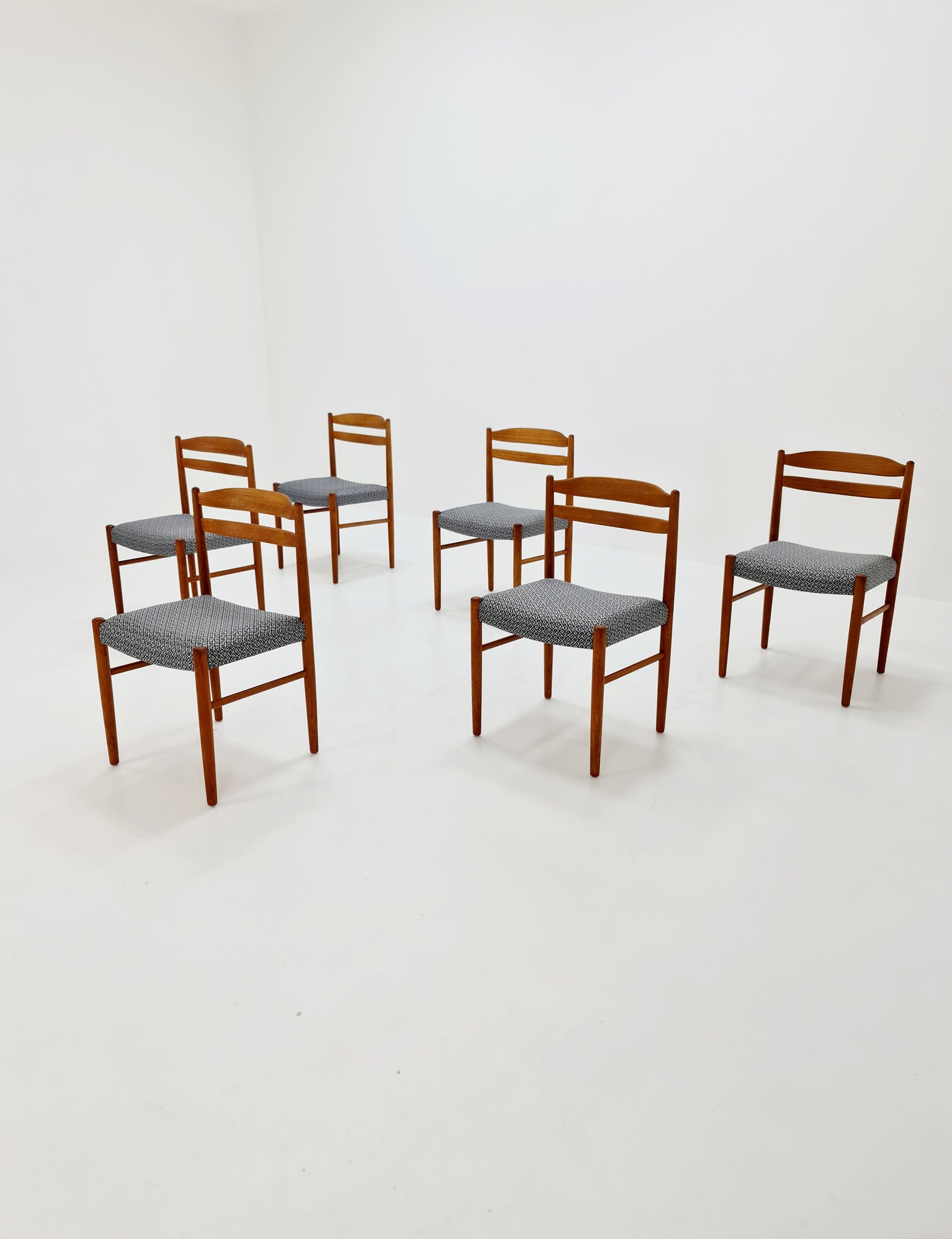 Swedish teak with leather sits dining chairs by Carl Ekström for Albin Johansson 1960s, set of 6