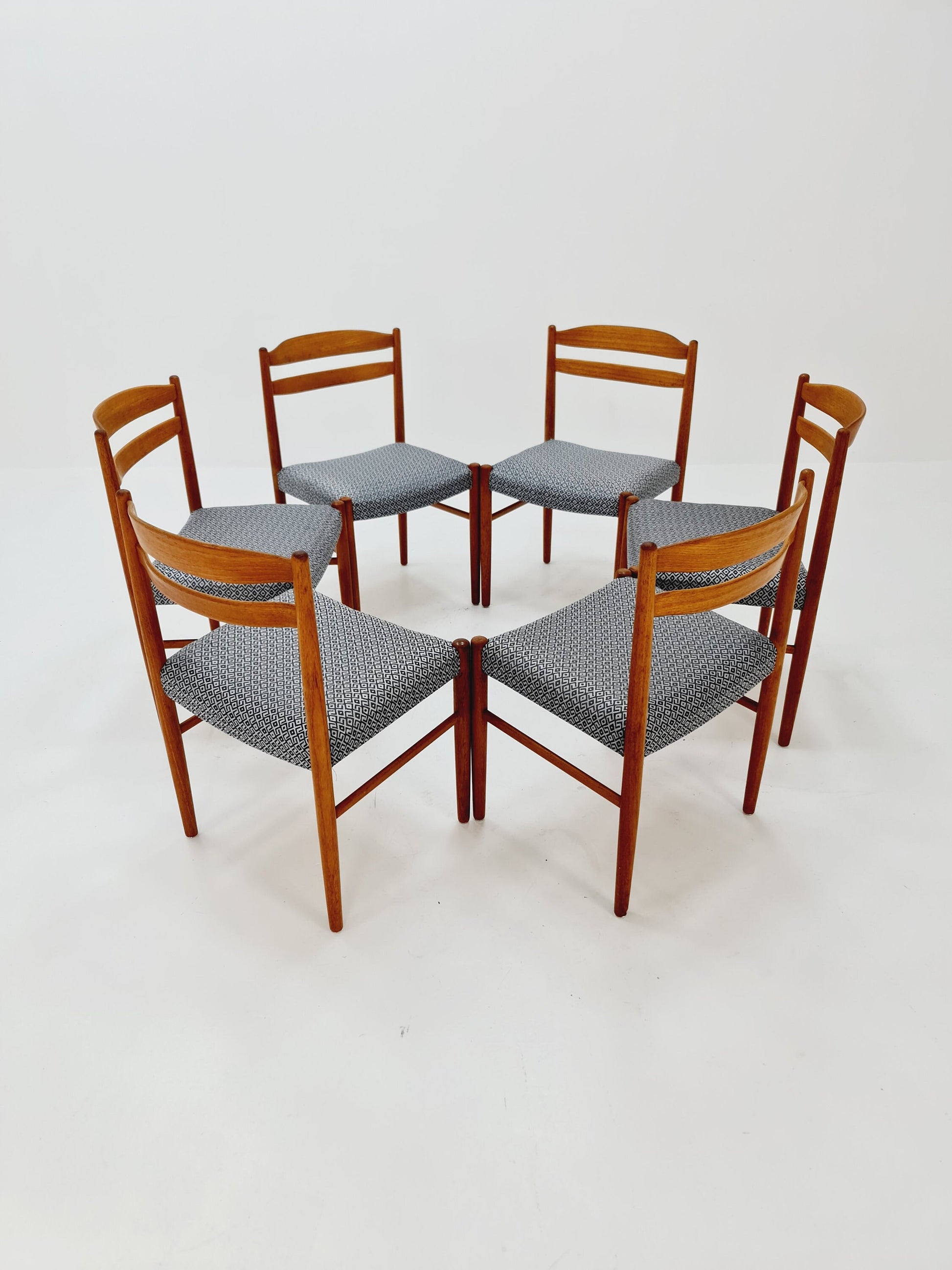 Swedish teak with leather sits dining chairs by Carl Ekström for Albin Johansson 1960s, set of 6
