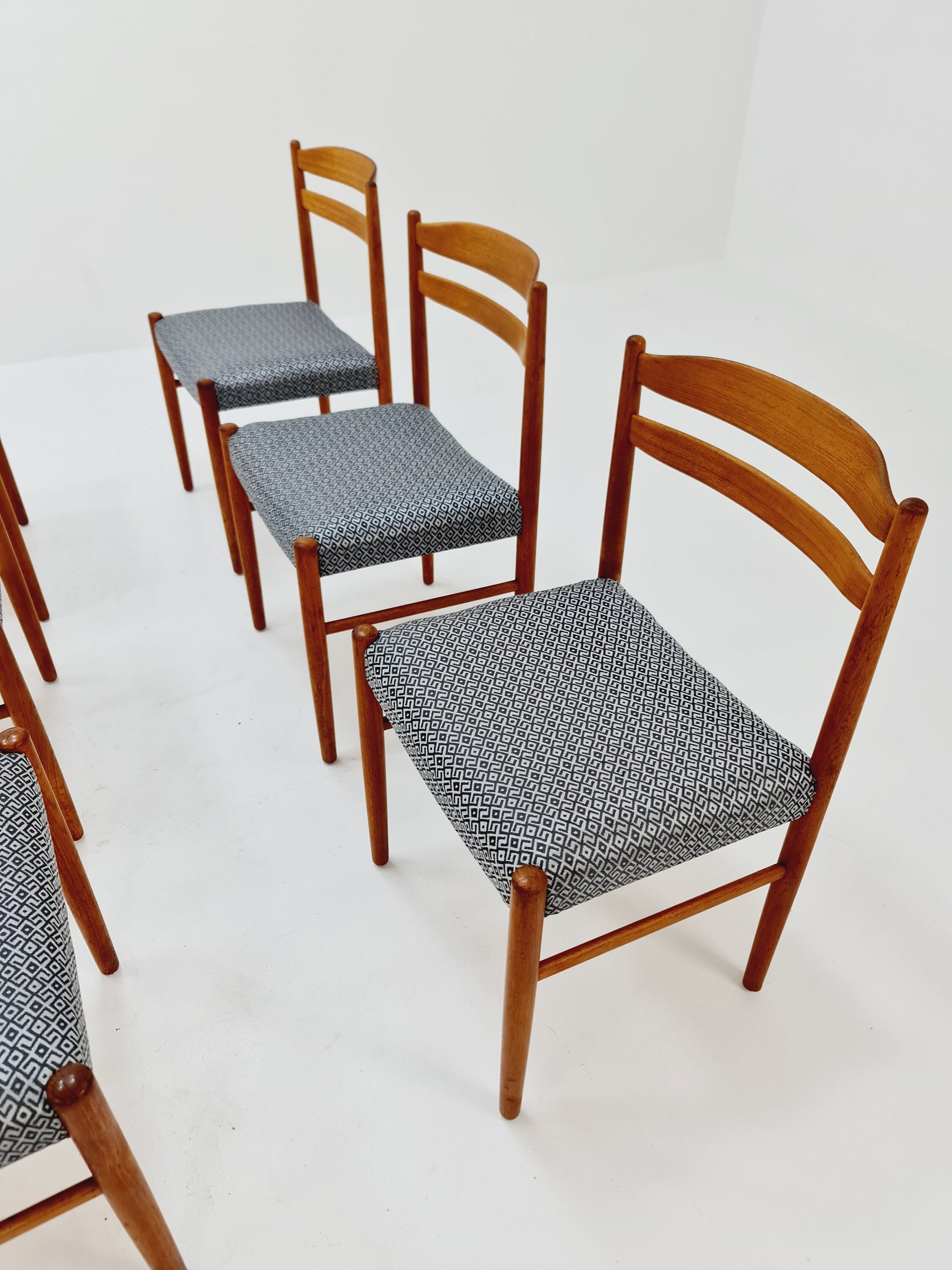 Swedish teak with leather sits dining chairs by Carl Ekström for Albin Johansson 1960s, set of 6
