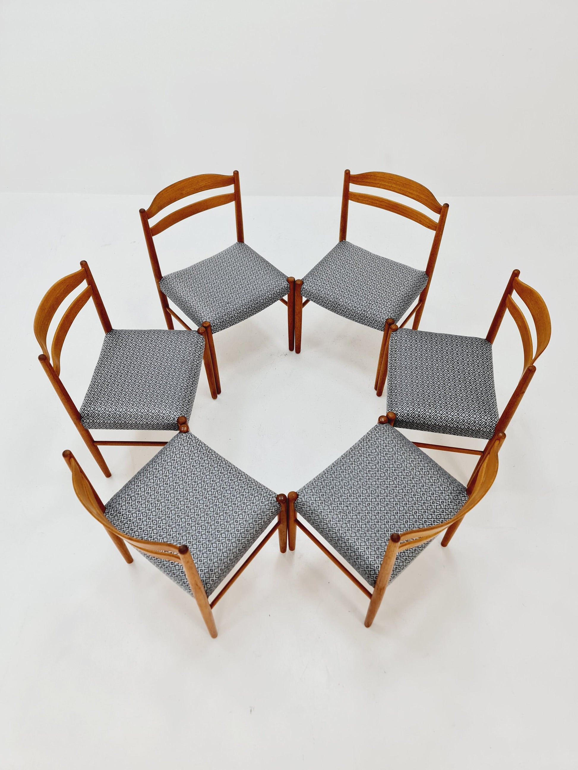 Swedish teak with leather sits dining chairs by Carl Ekström for Albin Johansson 1960s, set of 6