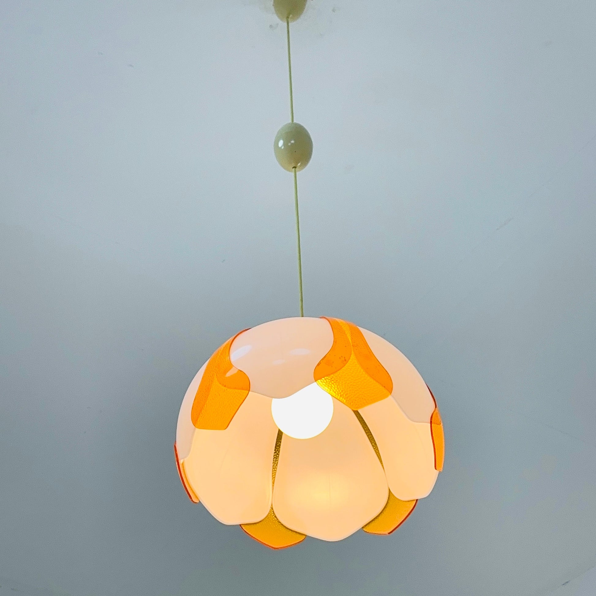 space age orange and white flower Pendant lamp 1980s west Germany