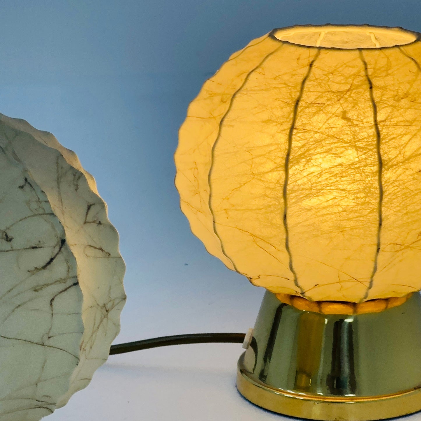 Mid century Pair of Cocoon Gilt Base Table Lamps by Castiglioni Brothers, Italy 1960s
