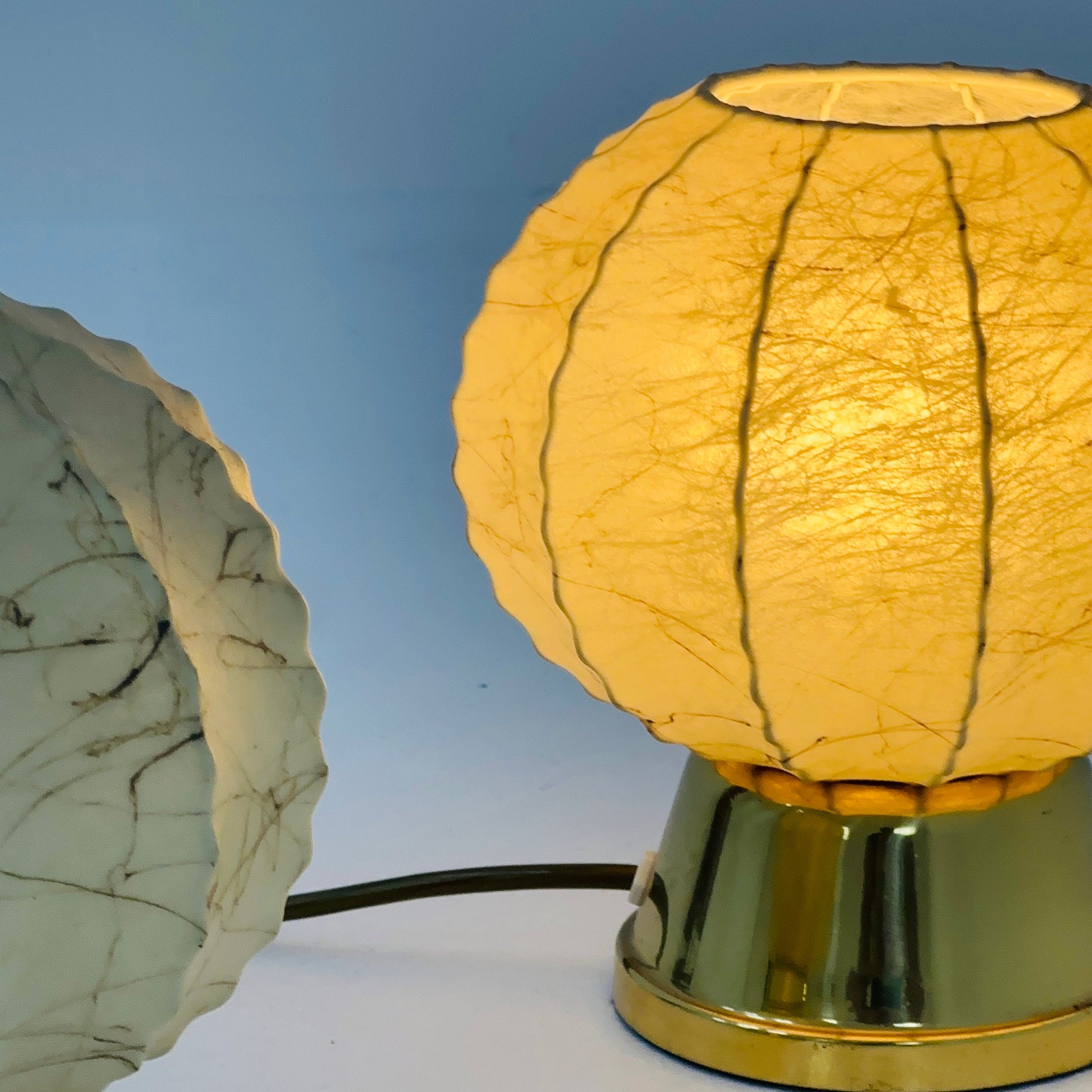 Mid century Pair of Cocoon Gilt Base Table Lamps by Castiglioni Brothers, Italy 1960s