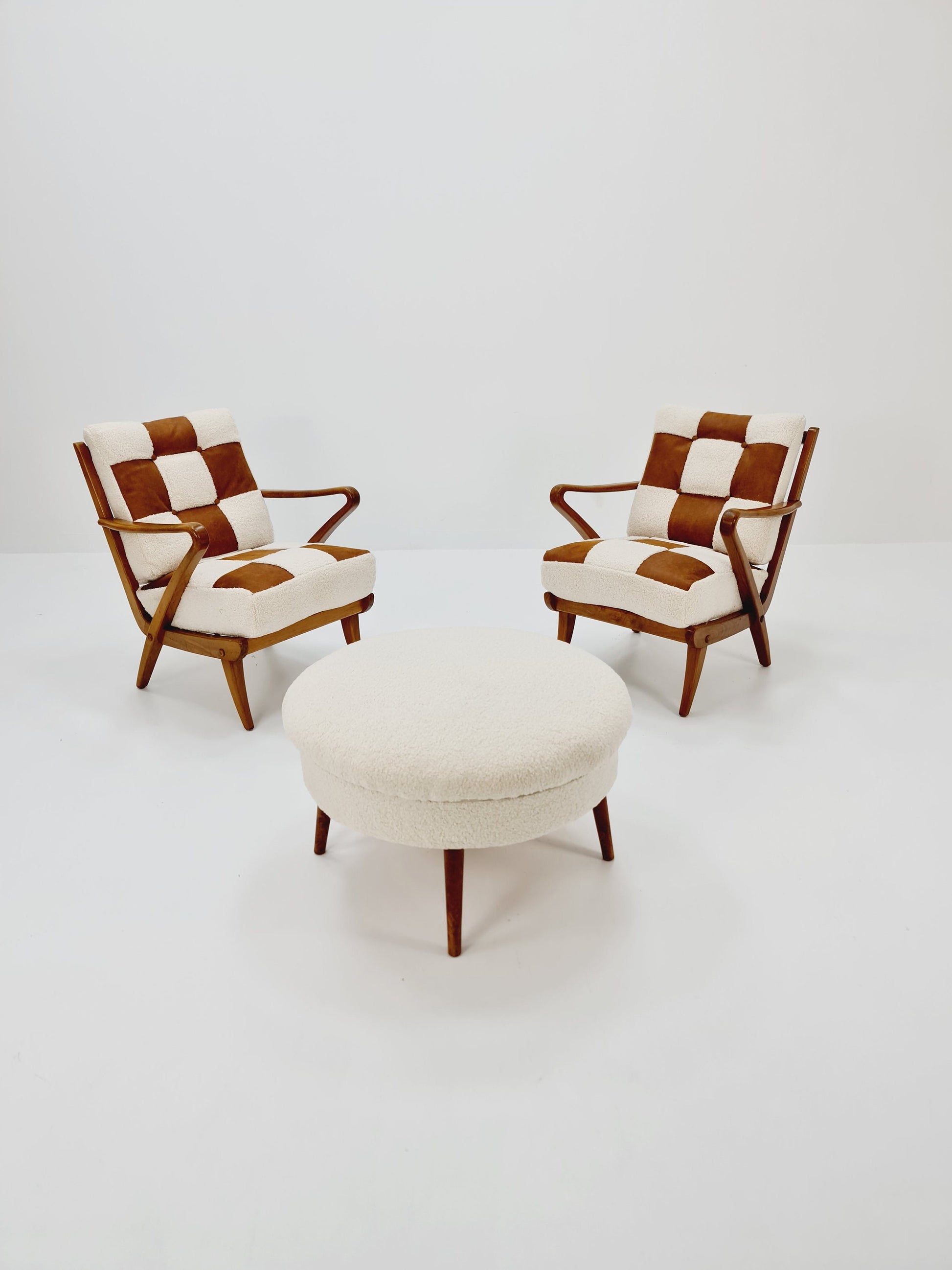 Rare Midcentury German Set of club lounge chair With Ottoman , 1950s