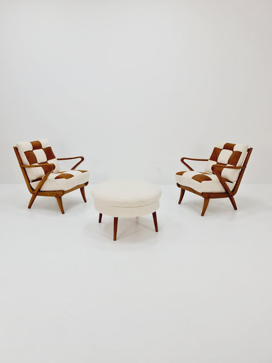Rare Midcentury German Set of club lounge chair With Ottoman , 1950s