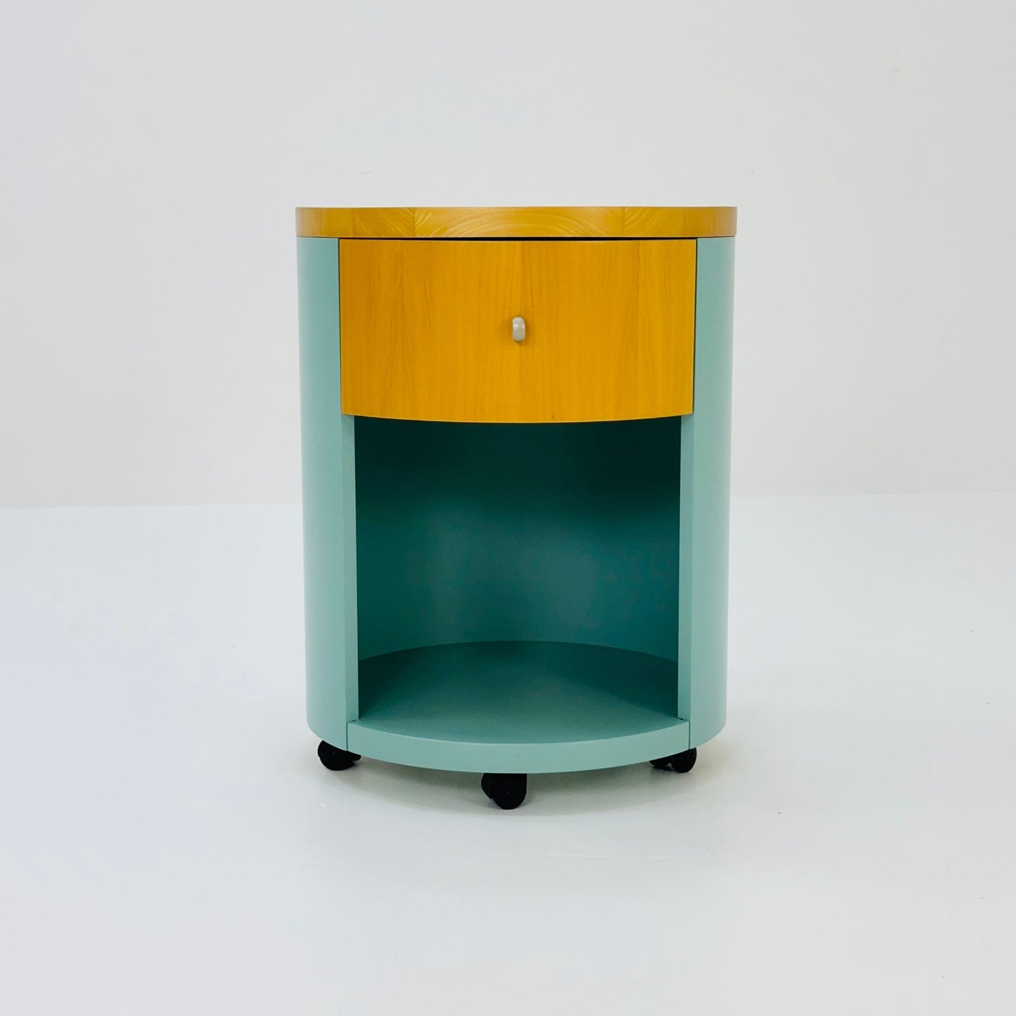 stunning designer Schönbuch round chest of drawers / nightstand Conga walnut veneered Germany