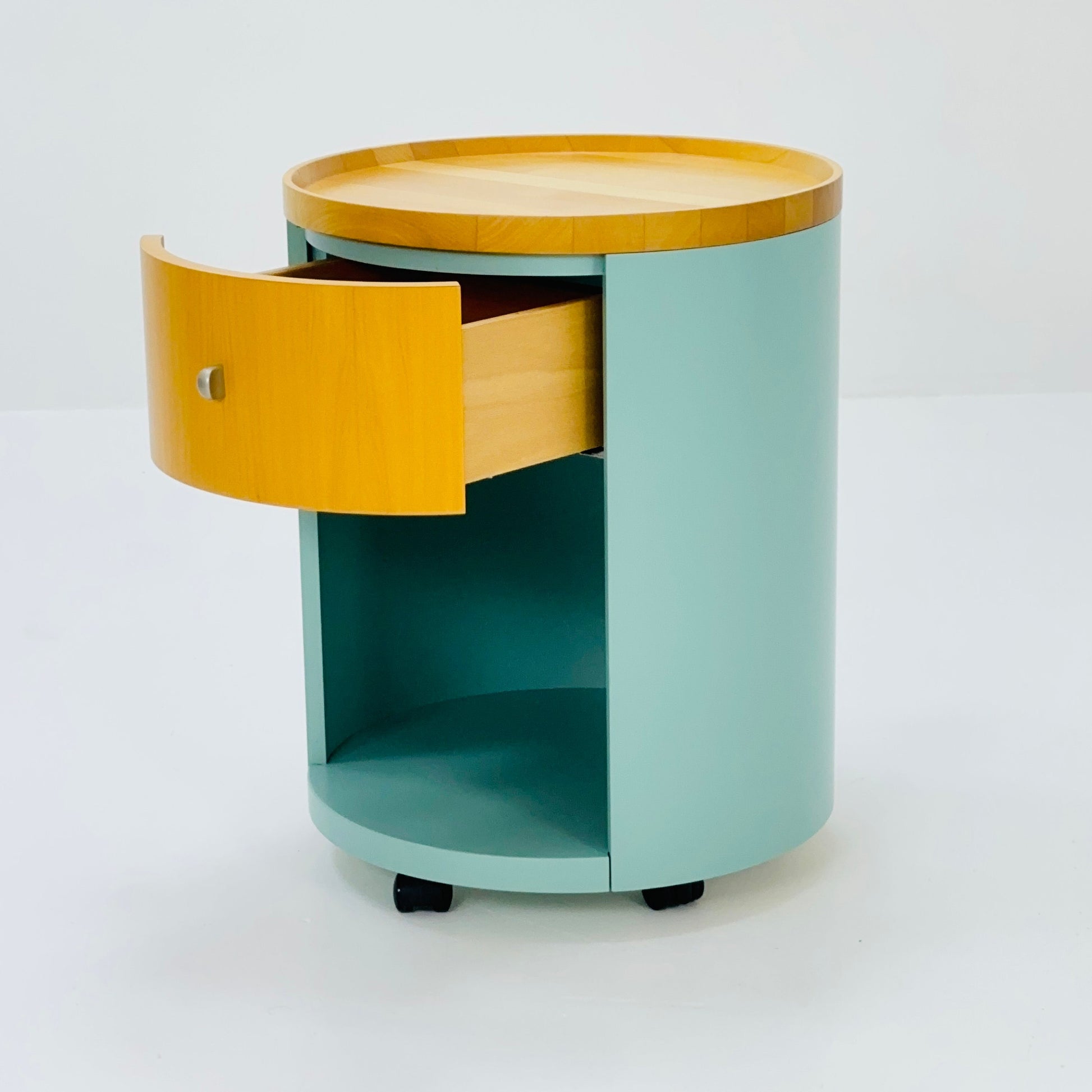 stunning designer Schönbuch round chest of drawers / nightstand Conga walnut veneered Germany