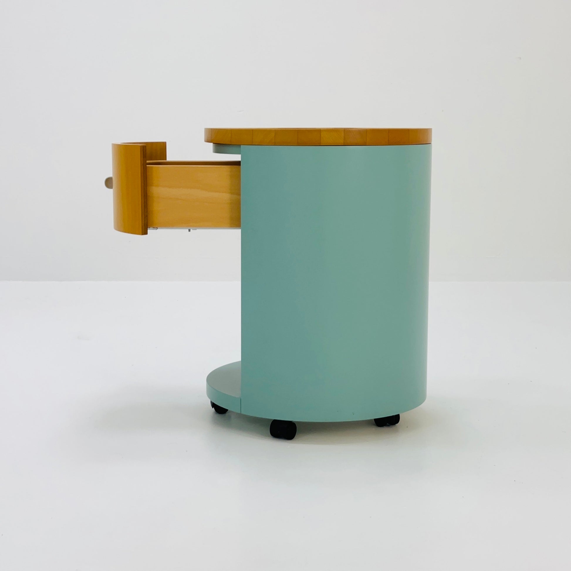 stunning designer Schönbuch round chest of drawers / nightstand Conga walnut veneered Germany