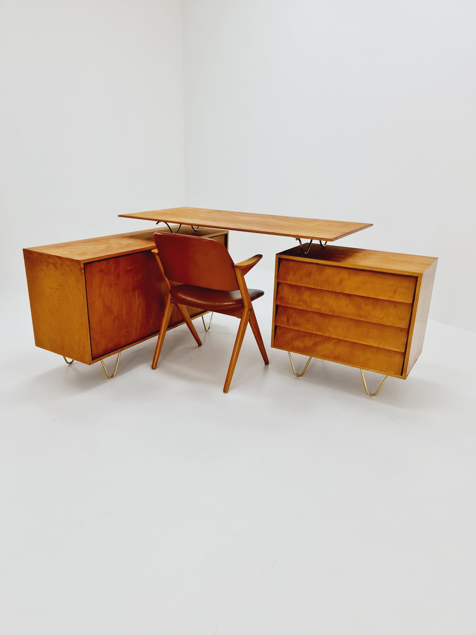 Super Rare Mid century vintage desk with attached sideboard by Alfred Altherr, 1950s