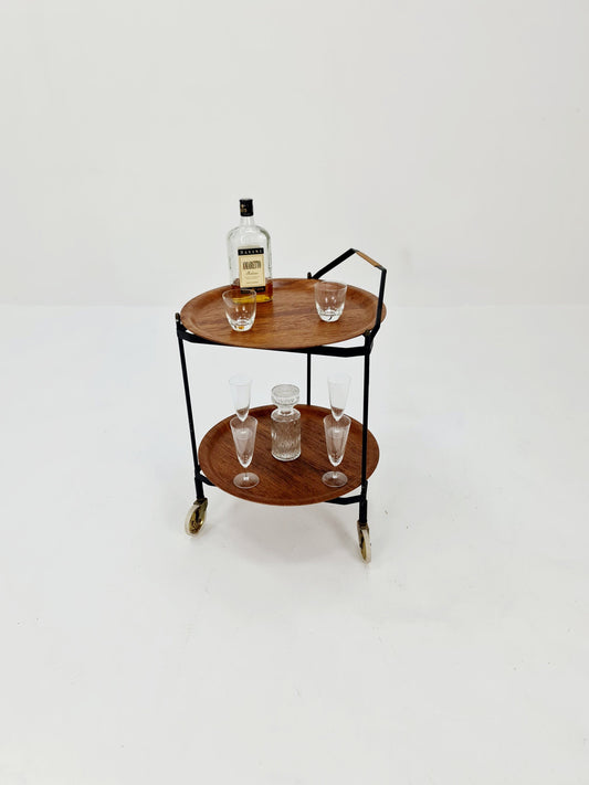 Vintage Swidish mid century Folding trolley bar cart in teak & metal,By Äry Fanerprodukter 1960s