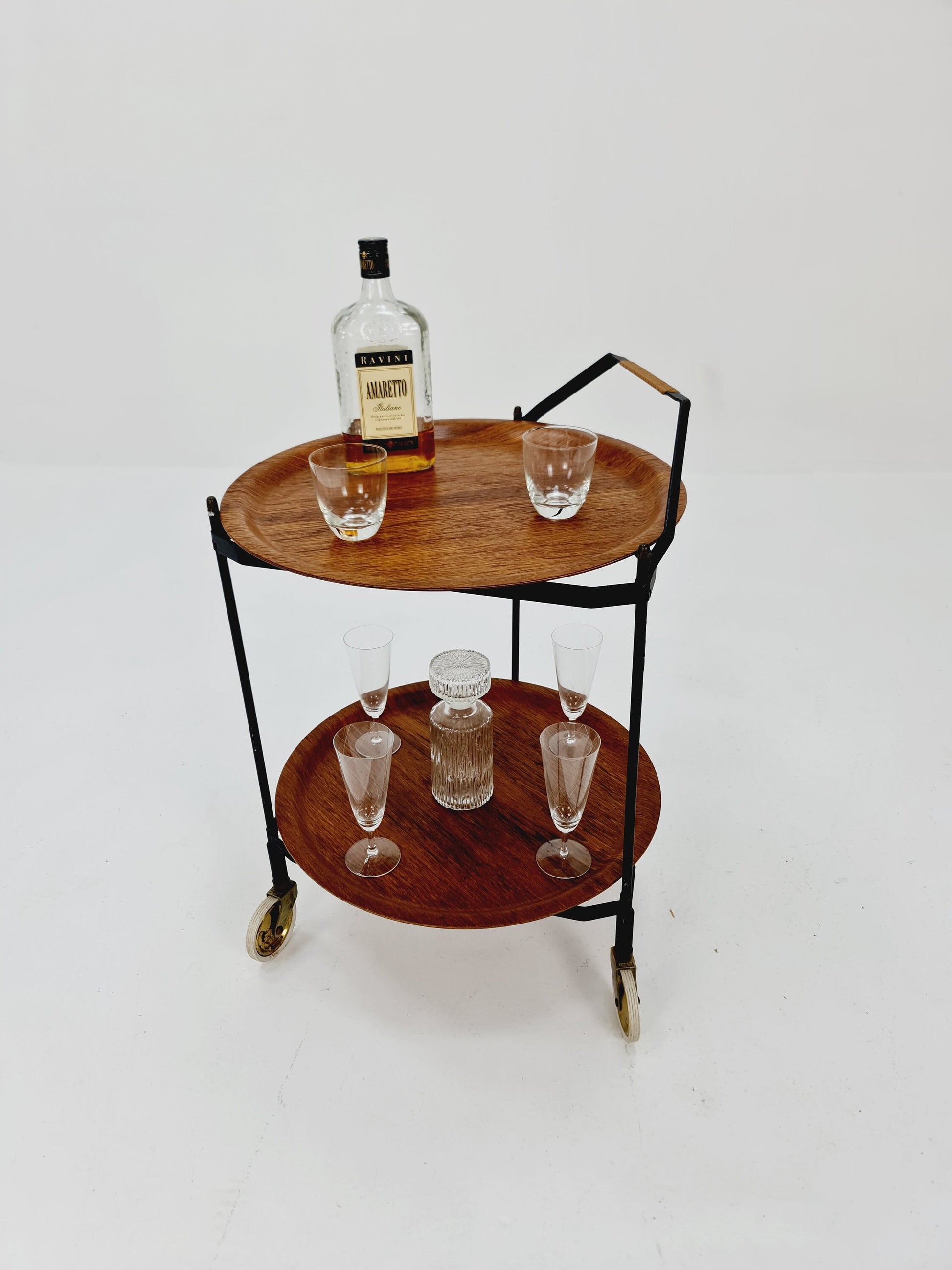 Vintage Swidish mid century Folding trolley bar cart in teak & metal,By Äry Fanerprodukter 1960s